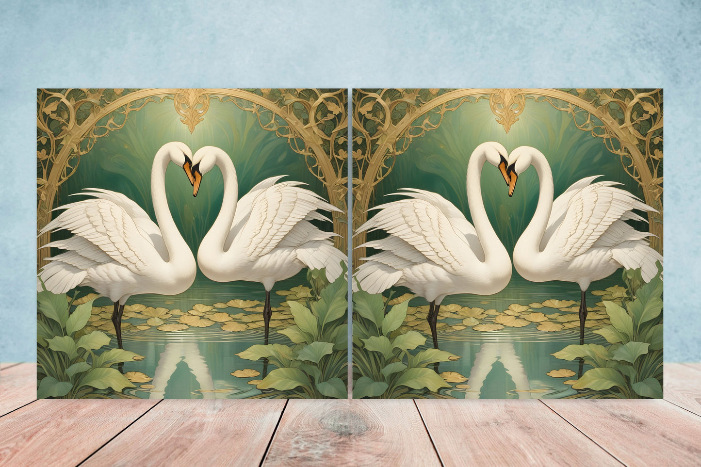 Art Nouveau Walter Crane Swan Ceramic tiles - Set of 2 Art Nouveau Bird Wall Decor Tiles - Kitchen Backsplash Tiles, Bathroom Tiles