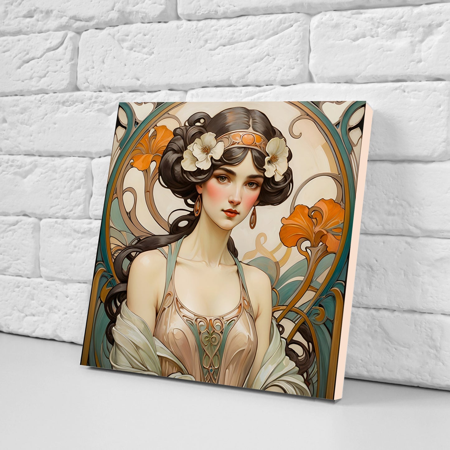 Art Nouveau Woman set of 3 Ceramic tiles,Ceramic Decor Tiles,Kitchen Backsplash Tiles, Bathroom Tiles, Botanical wall art, Art Nouveau print
