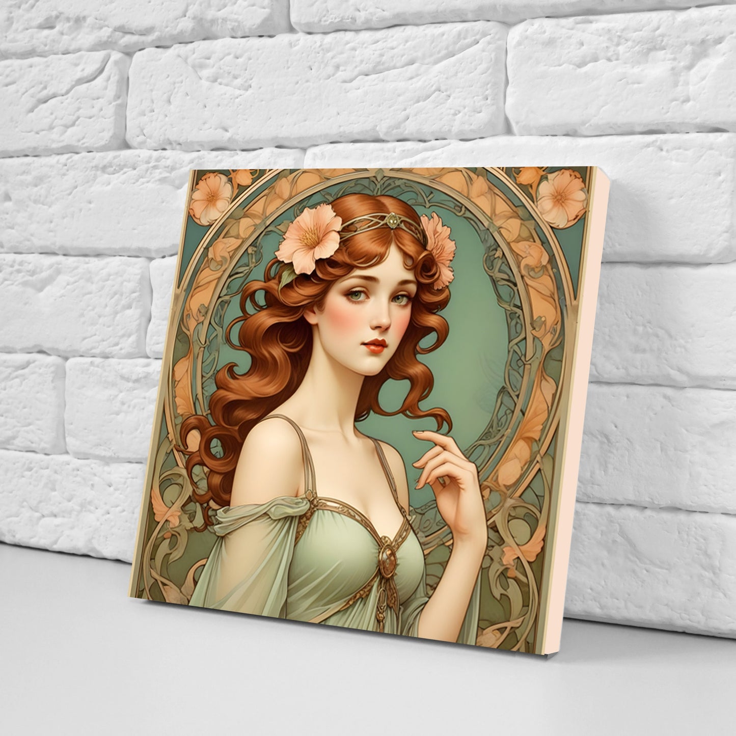 Art Nouveau Woman set of 3 Ceramic tiles,Ceramic Decor Tiles,Kitchen Backsplash Tiles, Bathroom Tiles, Botanical wall art, Art Nouveau print