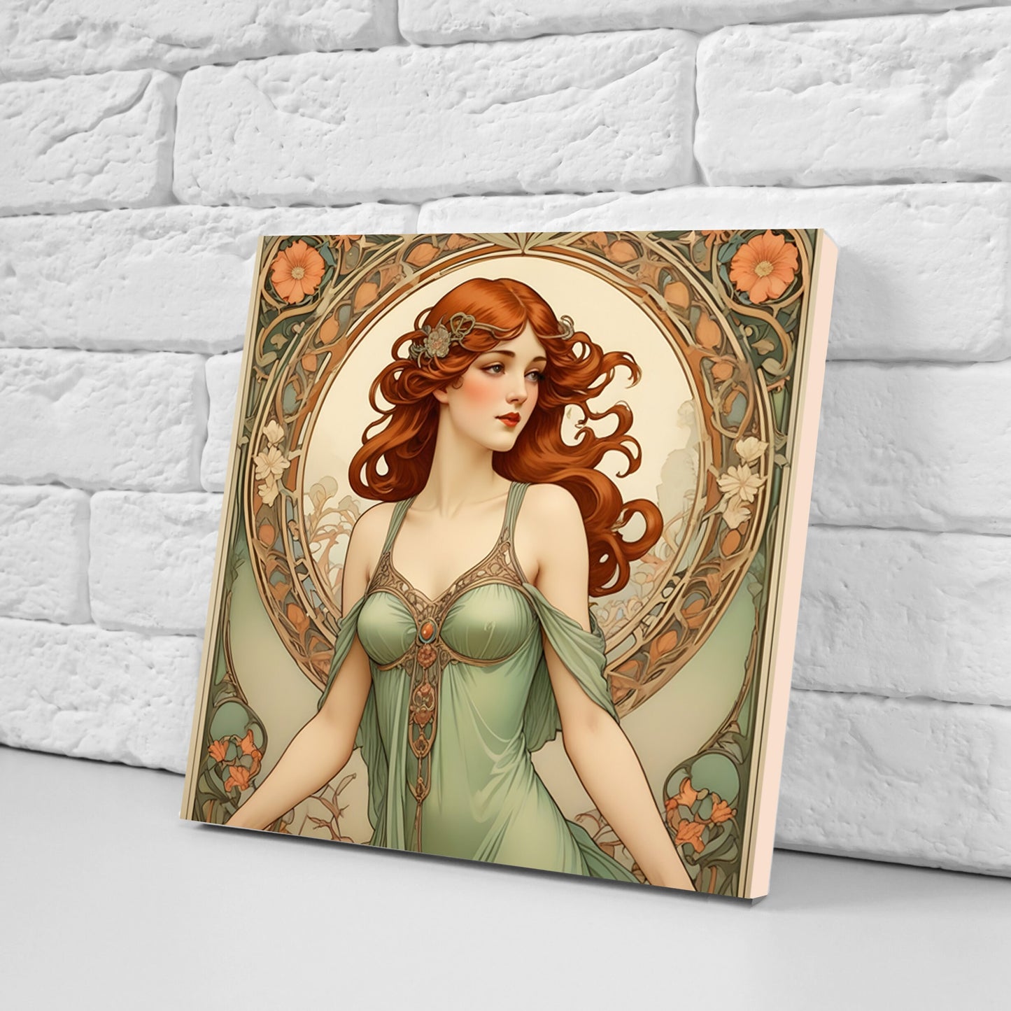 Art Nouveau Woman set of 3 Ceramic tiles,Ceramic Decor Tiles,Kitchen Backsplash Tiles, Bathroom Tiles, Botanical wall art, Art Nouveau print