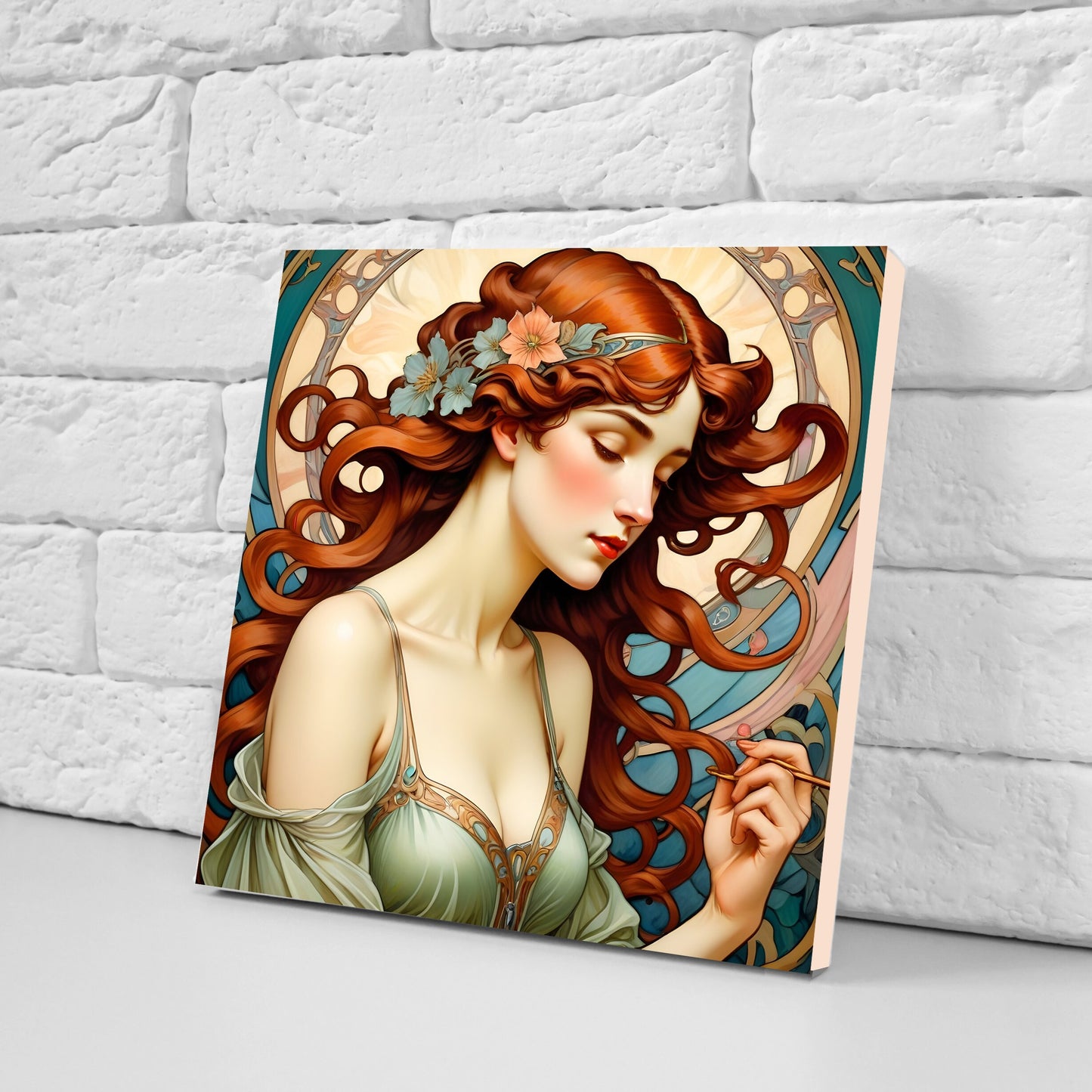 Art Nouveau Woman set of 3 Ceramic tiles,Ceramic Decor Tiles,Kitchen Backsplash Tiles, Bathroom Tiles, Botanical wall art, Art Nouveau print