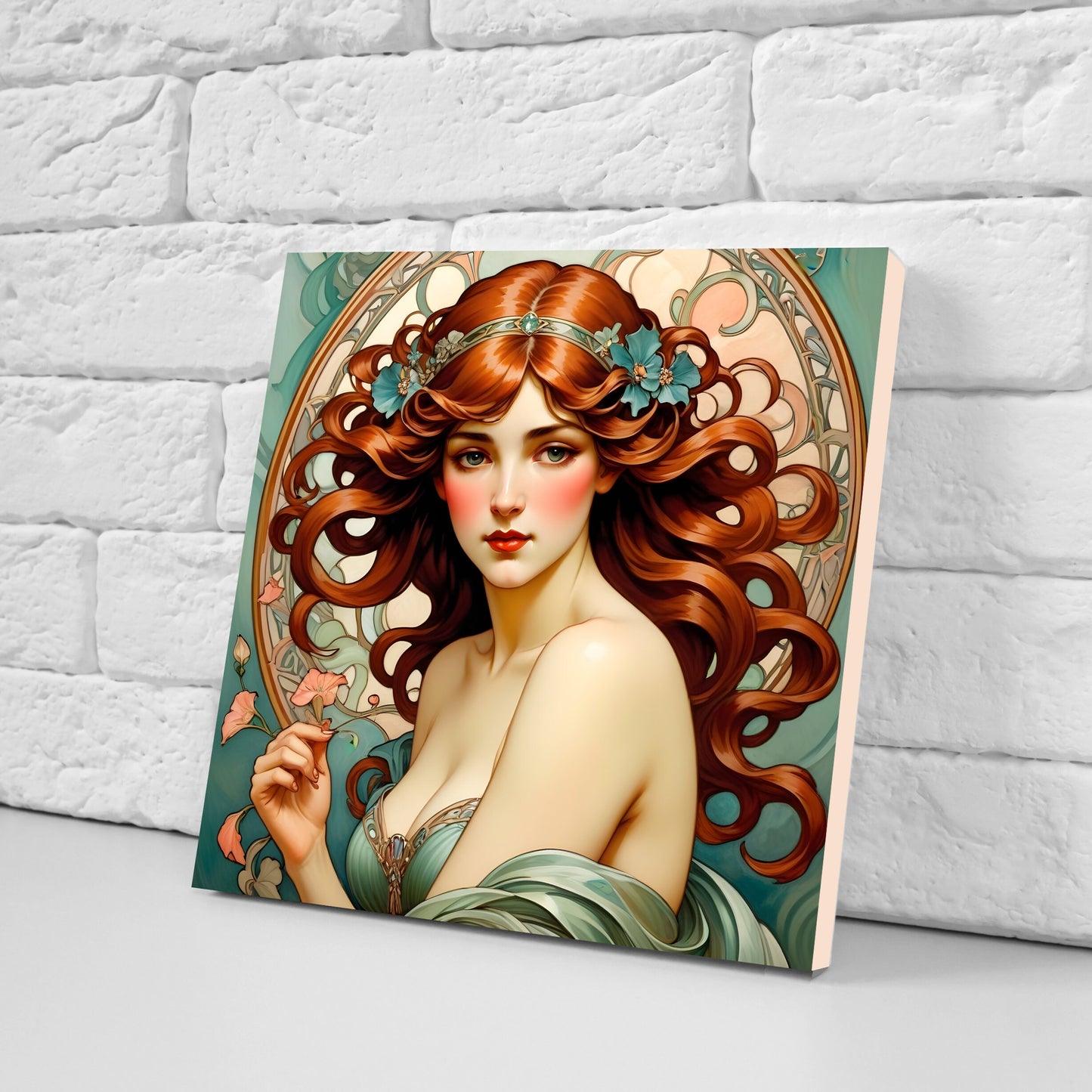 Art Nouveau Woman set of 3 Ceramic tiles,Ceramic Decor Tiles,Kitchen Backsplash Tiles, Bathroom Tiles, Botanical wall art, Art Nouveau print