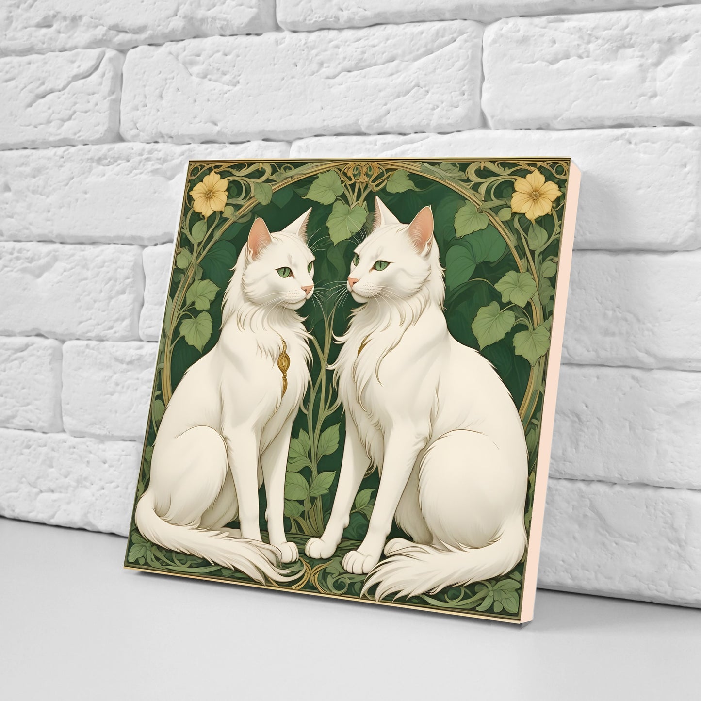 Art Nouveau Walter Crane Style Cats Ceramic tiles -Set of 2 Art Nouveau Cats Wall Decor Tiles, Kitchen Backsplash Tiles, Bathroom Tiles