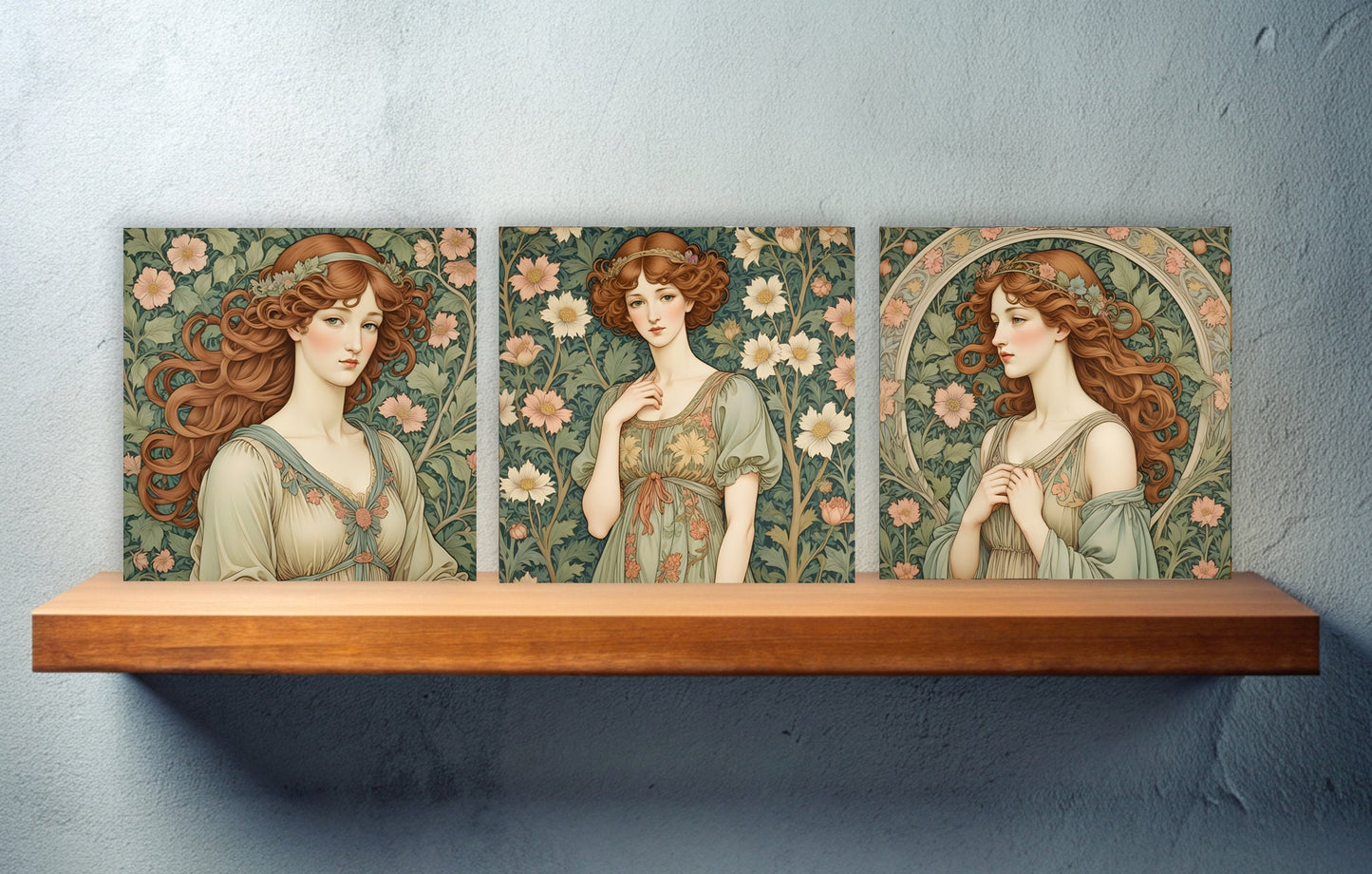 William Morris Style Set of 3 Ceramic tiles,Ceramic Decor Tiles,Backsplash Tiles, Bathroom Tiles, Botanical wall art, William Morris print