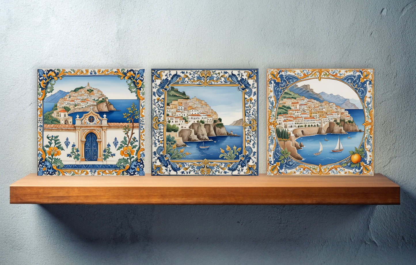 Amalfi Ceramic tiles - Set of 3 Amalfi Wall Decor Tiles - Kitchen Backsplash Tiles, Bathroom Tiles, Amalfi ceramics, Shower tiles, wall tile