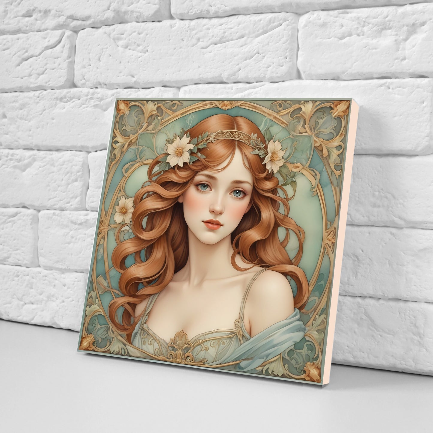 Art Nouveau Woman set of 3 Ceramic tiles,Ceramic Decor Tiles,Kitchen Backsplash Tiles, Bathroom Tiles, Botanical wall art, Art Nouveau print