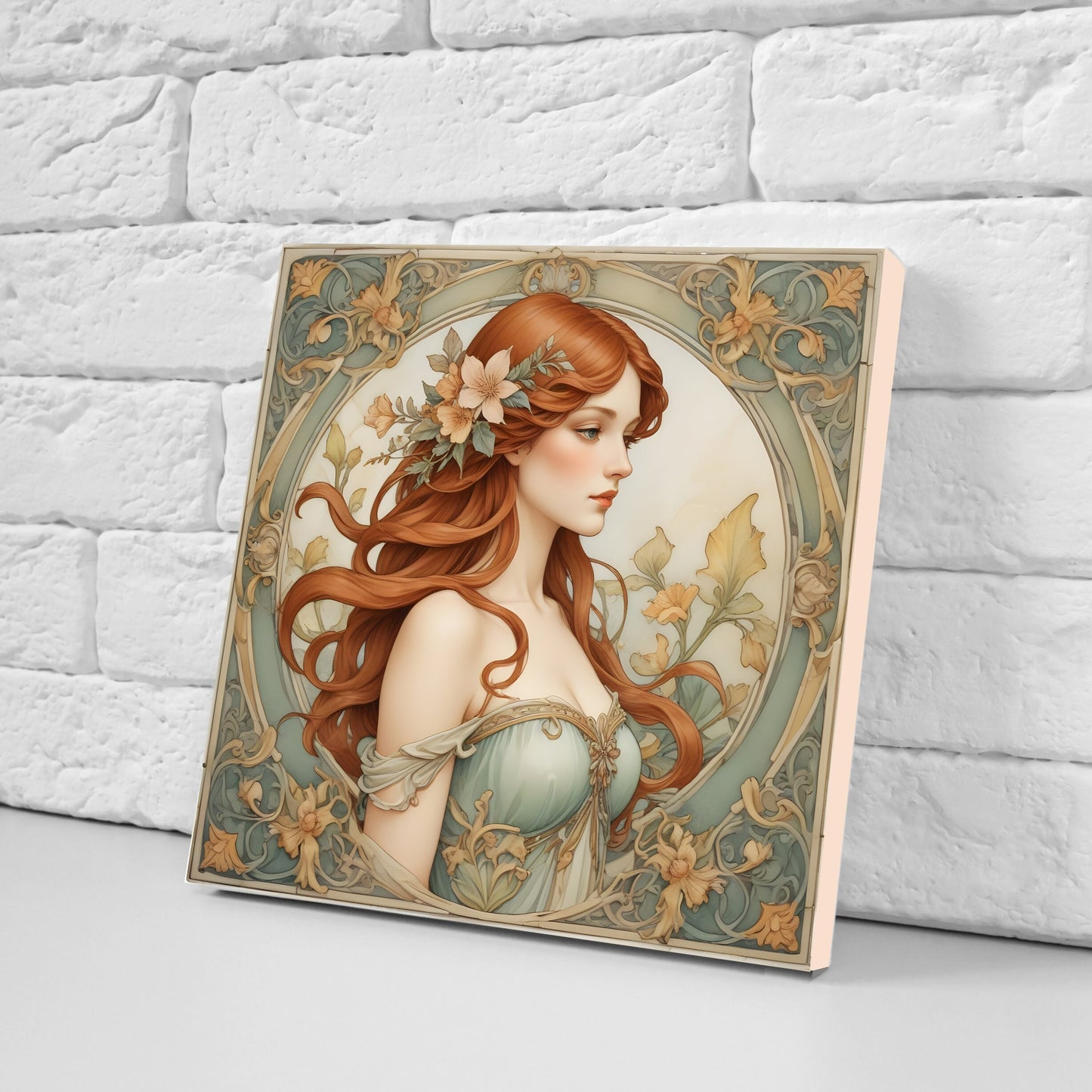 Art Nouveau Woman set of 3 Ceramic tiles,Ceramic Decor Tiles,Kitchen Backsplash Tiles, Bathroom Tiles, Botanical wall art, Art Nouveau print