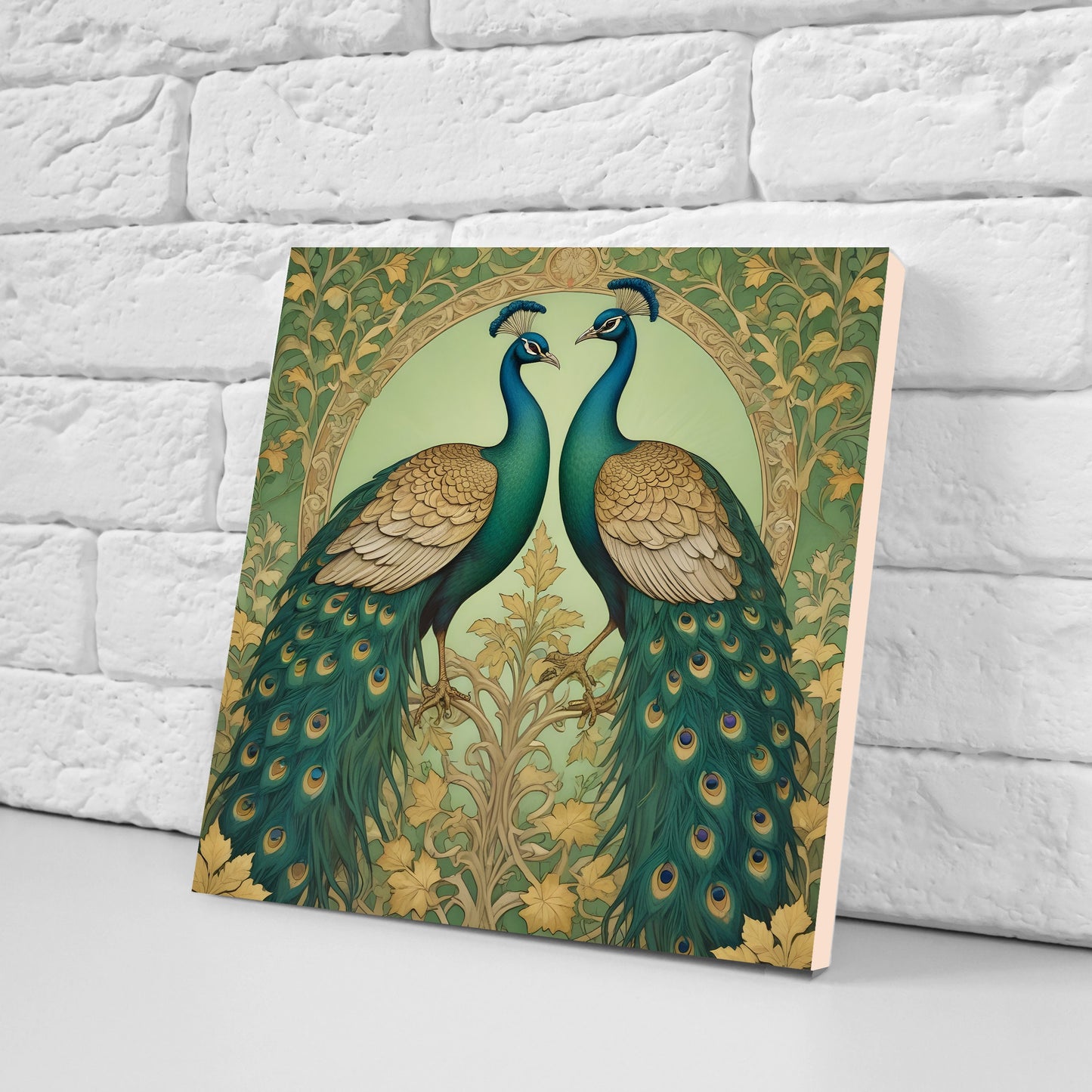 Art Nouveau Peacocks Ceramic tiles - Set of 2 Art Nouveau Bird Wall Decor Tiles - Kitchen Backsplash Tiles, Bathroom Tiles