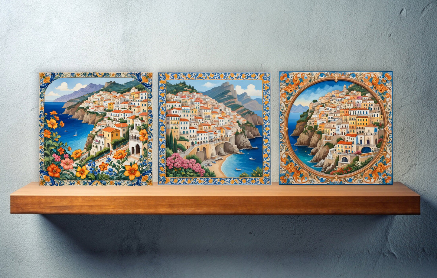 Amalfi Ceramic tiles - Set of 3 Amalfi Wall Decor Tiles - Kitchen Backsplash Tiles, Bathroom Tiles, Amalfi ceramics, Shower tiles, wall tile