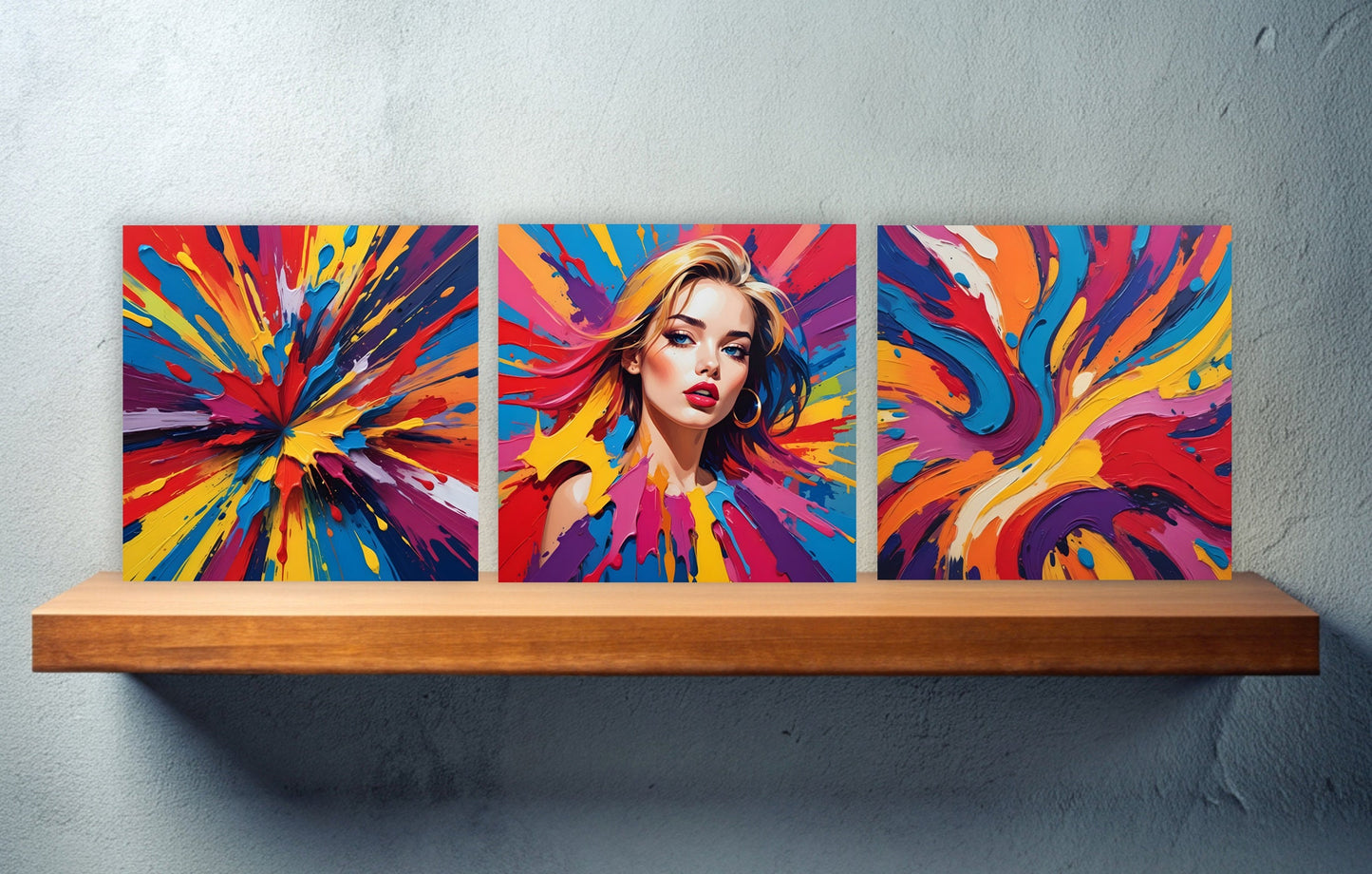 Pop Art Ceramic tiles - Set of 3 Ceramic Wall Decor Tiles - Pop Art wall print -Pop Art wall tiles -Kitchen Backsplash Tiles, Bathroom Tiles