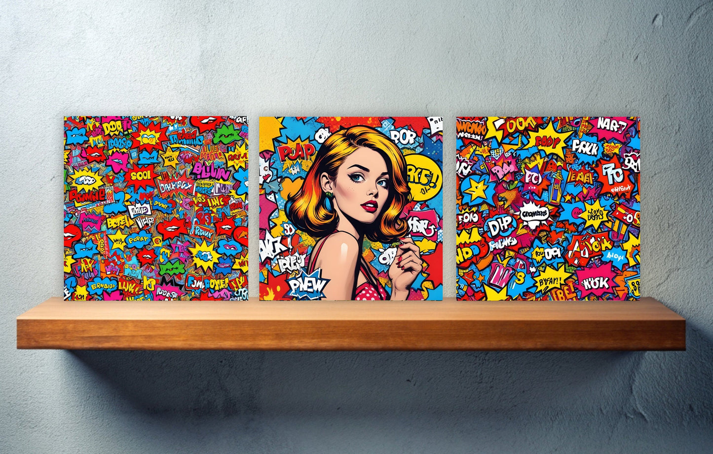 Pop Art Ceramic tiles - Set of 3 Ceramic Wall Decor Tiles - Pop Art wall print -Pop Art wall tiles -Kitchen Backsplash Tiles, Bathroom Tiles
