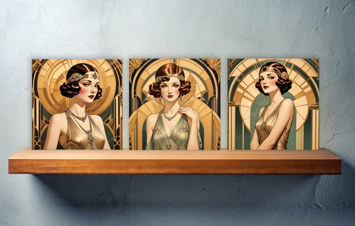Art Deco Ceramic tiles - Set of 3 Art Deco Wall Decor Tiles - Kitchen Backsplash Tiles, Bathroom Tiles, Decorative Tiles, Shower Tiles