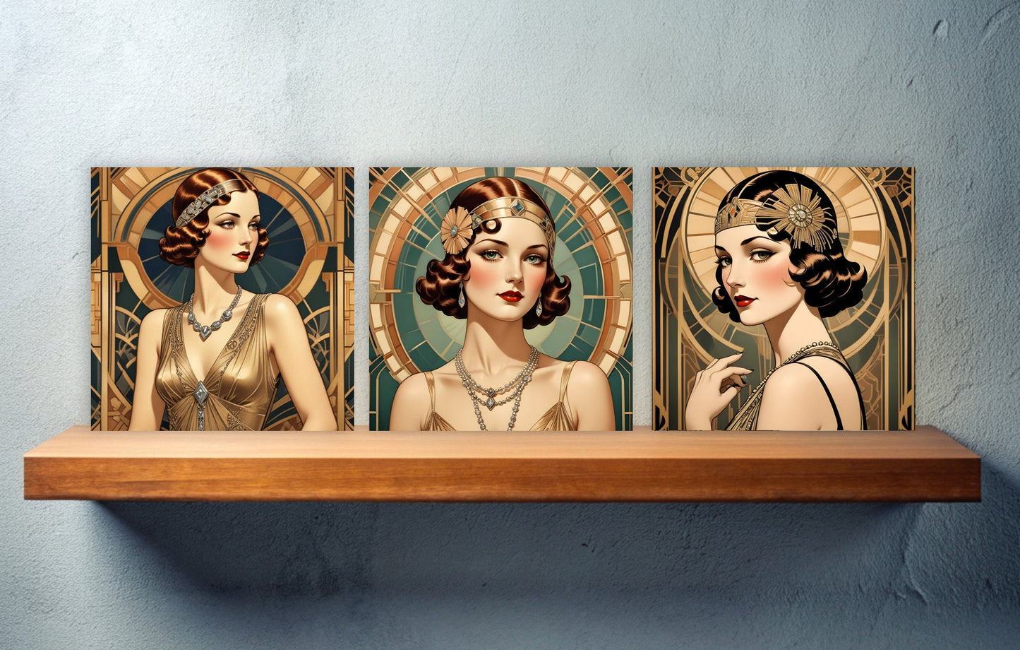 Art Deco Ceramic tiles - Set of 3 Art Deco Wall Decor Tiles - Kitchen Backsplash Tiles, Bathroom Tiles, Decorative Tiles, Shower Tiles
