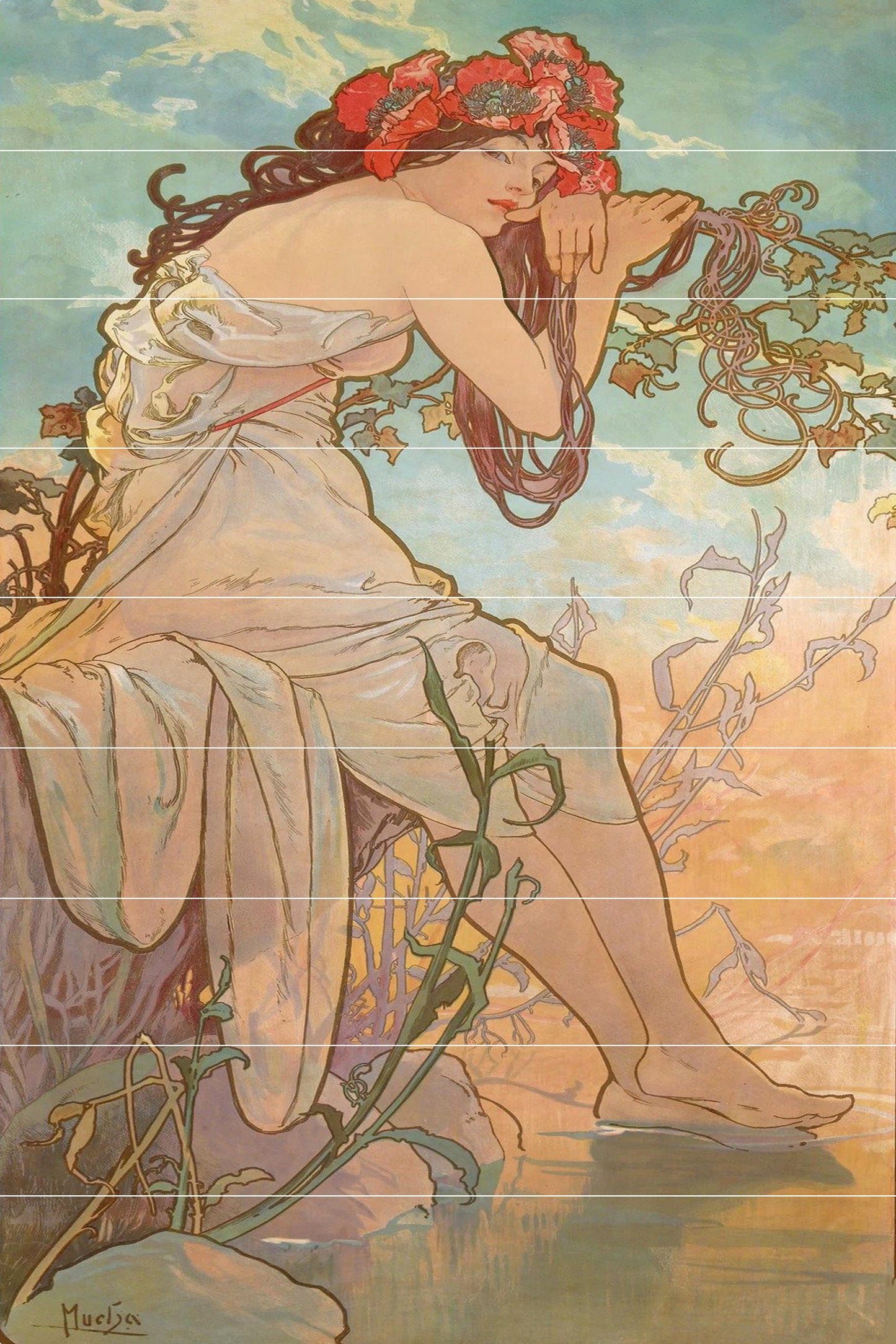 Tile Mural/Mosaic Ceramic Panel of Alphonse Mucha Les Saisons Eté - Mucha wall print - Mucha wall art -Tile Mural - Gloss Tiles- Tile Mosaic
