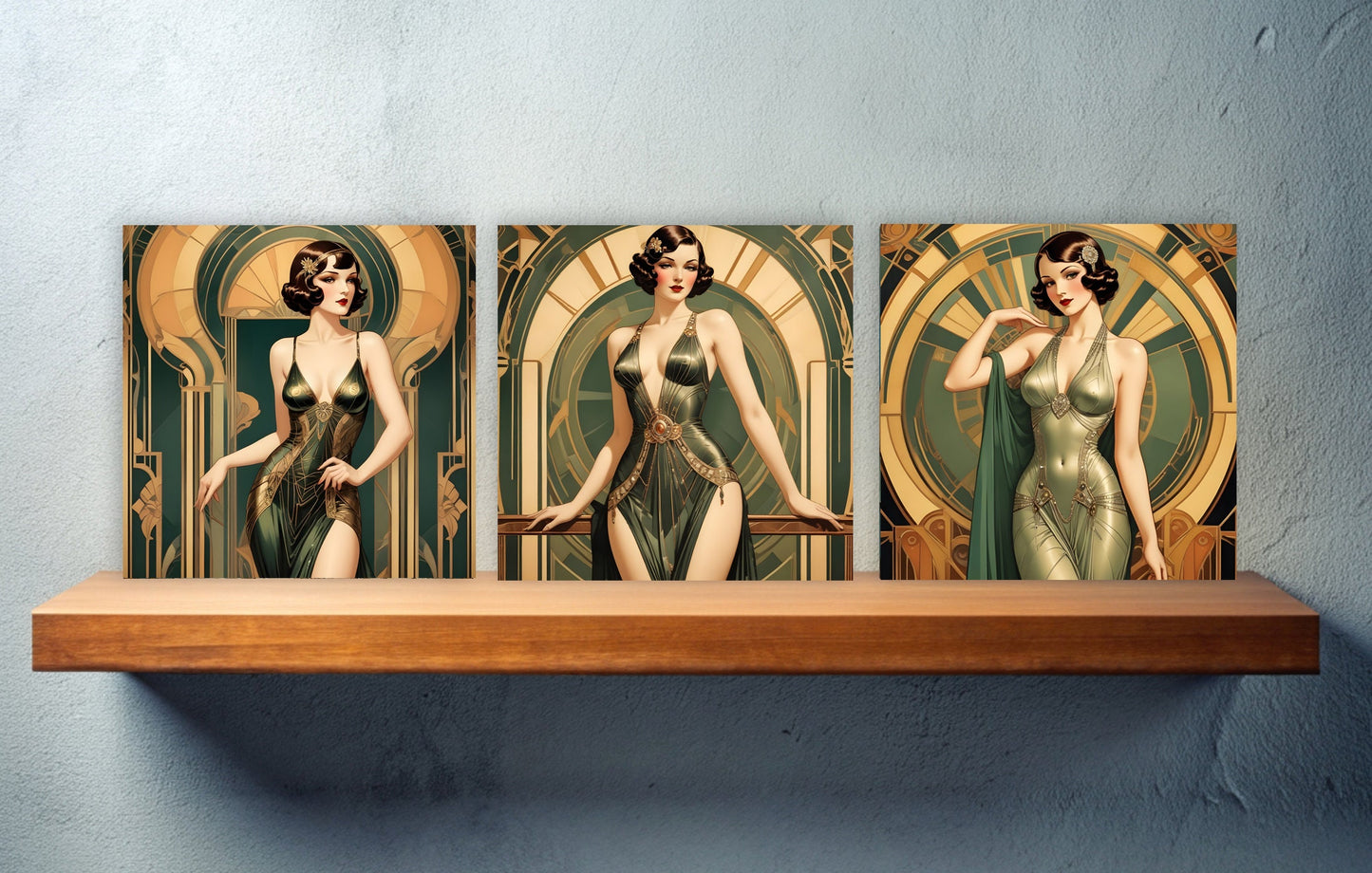 Art Deco Ceramic tiles - Set of 3 Art Deco Wall Decor Tiles - Kitchen Backsplash Tiles, Bathroom Tiles, Decorative Tiles, Shower Tiles