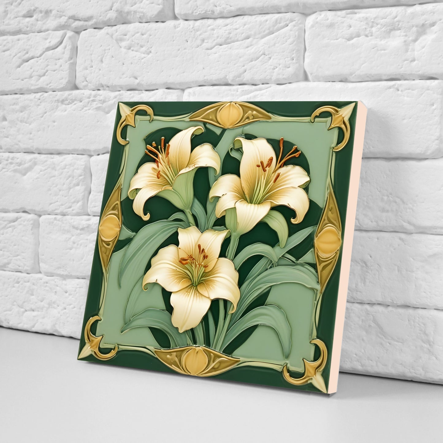 Art Nouveau Flower Ceramic tiles - Set of 2 Art Nouveau Wall Decor Tiles - Kitchen Backsplash Tiles, Table Decorative Tiles, Bathroom Tiles
