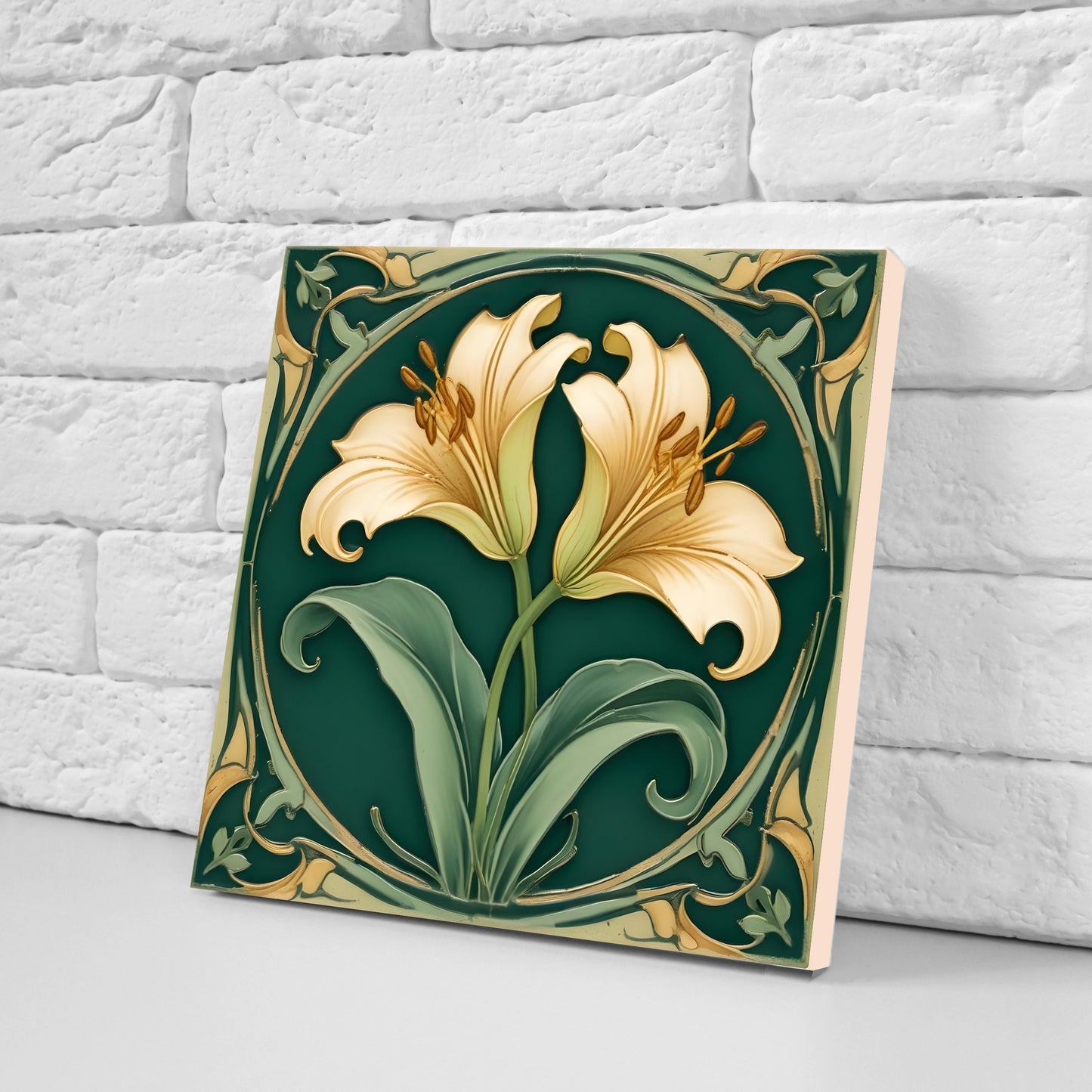 Art Nouveau Flower Ceramic tiles - Set of 2 Art Nouveau Wall Decor Tiles - Kitchen Backsplash Tiles, Table Decorative Tiles, Bathroom Tiles