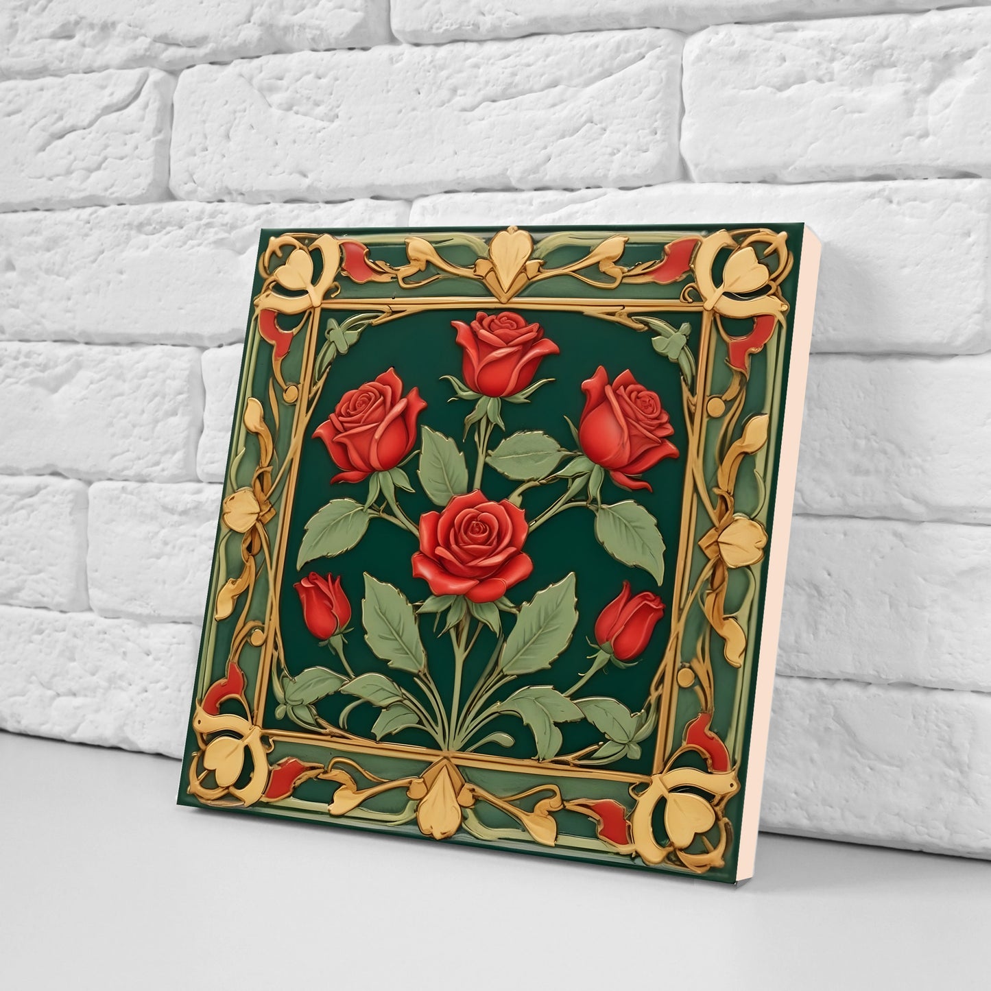 Art Nouveau Flower Ceramic tiles - Set of 2 Art Nouveau Wall Decor Tiles - Kitchen Backsplash Tiles, Table Decorative Tiles, Bathroom Tiles