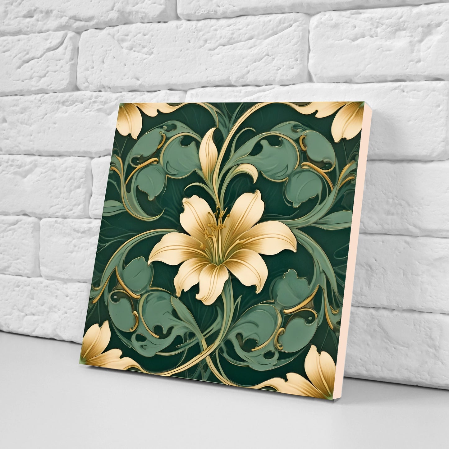 Art Nouveau Flower Ceramic tiles - Set of 2 Art Nouveau Wall Decor Tiles - Kitchen Backsplash Tiles, Table Decorative Tiles, Bathroom Tiles
