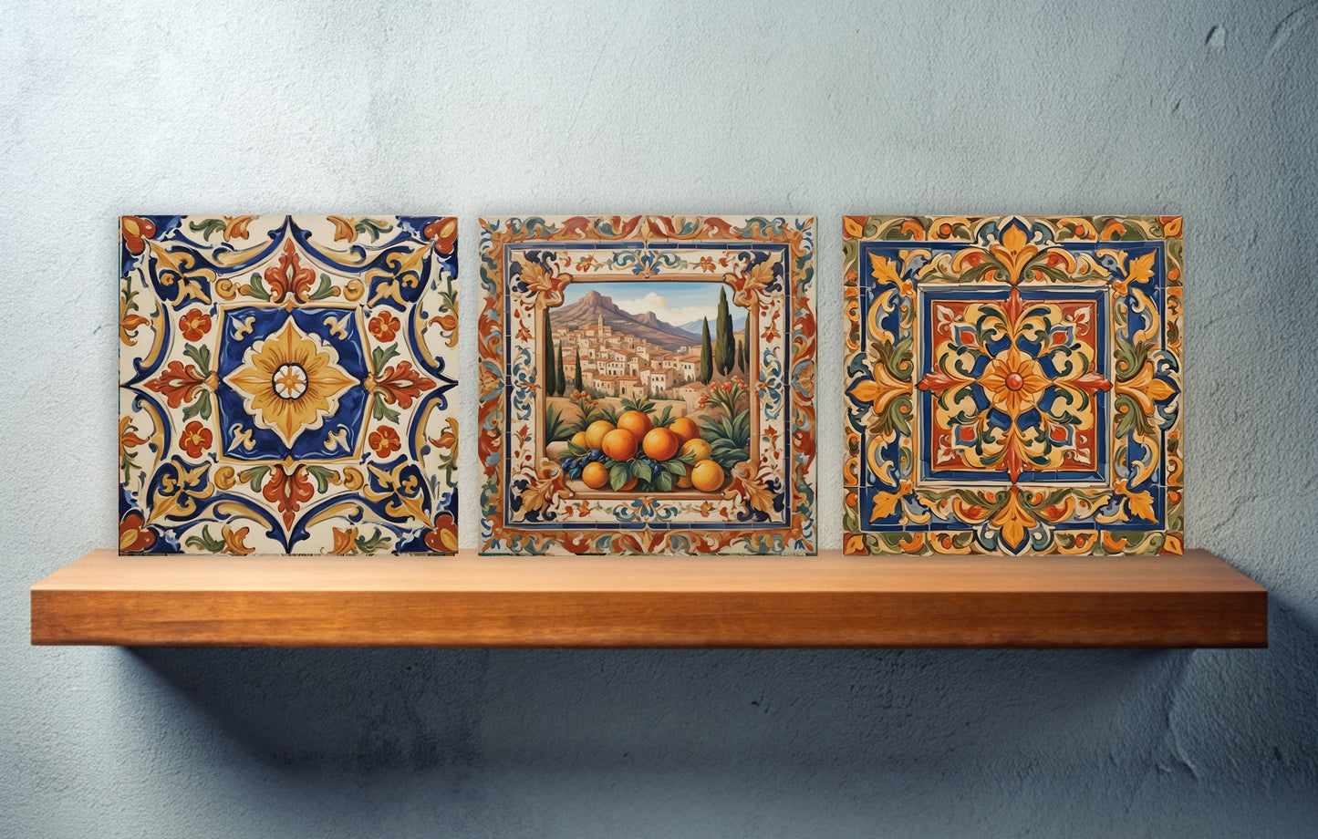 Sicilian Ceramic tiles - Set of 3 Sicilian Wall Decor Tiles - Kitchen Backsplash Tiles, Bathroom Tiles, Sicilian ceramics, Shower tiles