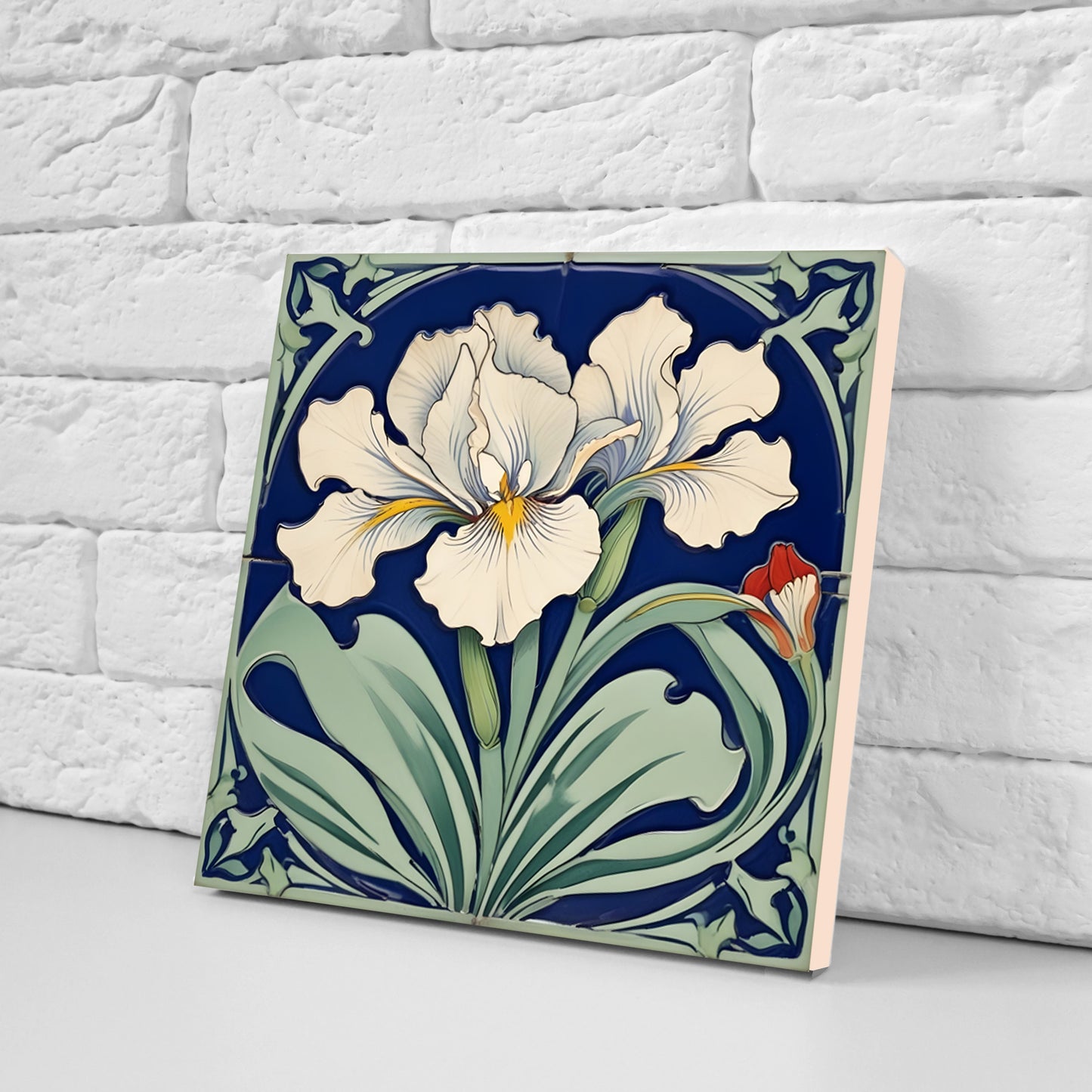 Art Nouveau Flower Ceramic tiles - Set of 2 Art Nouveau Wall Decor Tiles - Kitchen Backsplash Tiles, Table Decorative Tiles, Bathroom Tiles