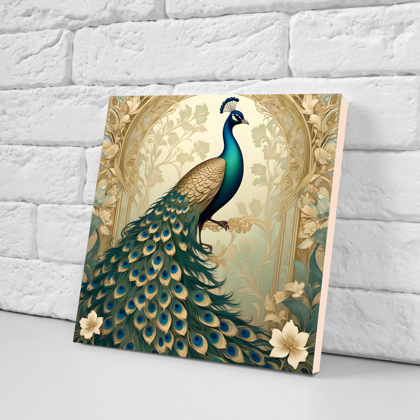 Art Nouveau Peacocks Ceramic tiles - Set of 2 Art Nouveau Bird Wall Decor Tiles - Kitchen Backsplash Tiles, Bathroom Tiles