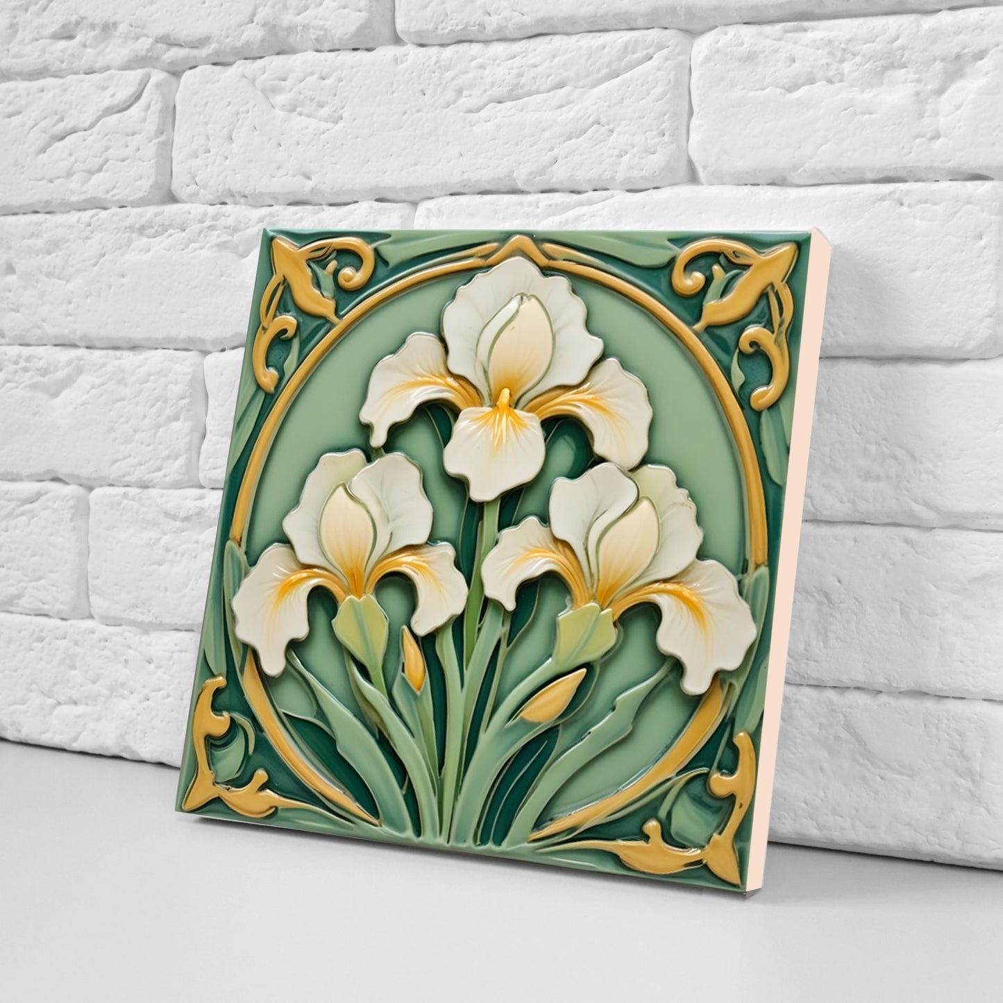 Art Nouveau Flower Ceramic tiles - Set of 3 Art Nouveau Wall Decor Tiles - Kitchen Backsplash Tiles, Table Decorative Tiles, Bathroom Tiles