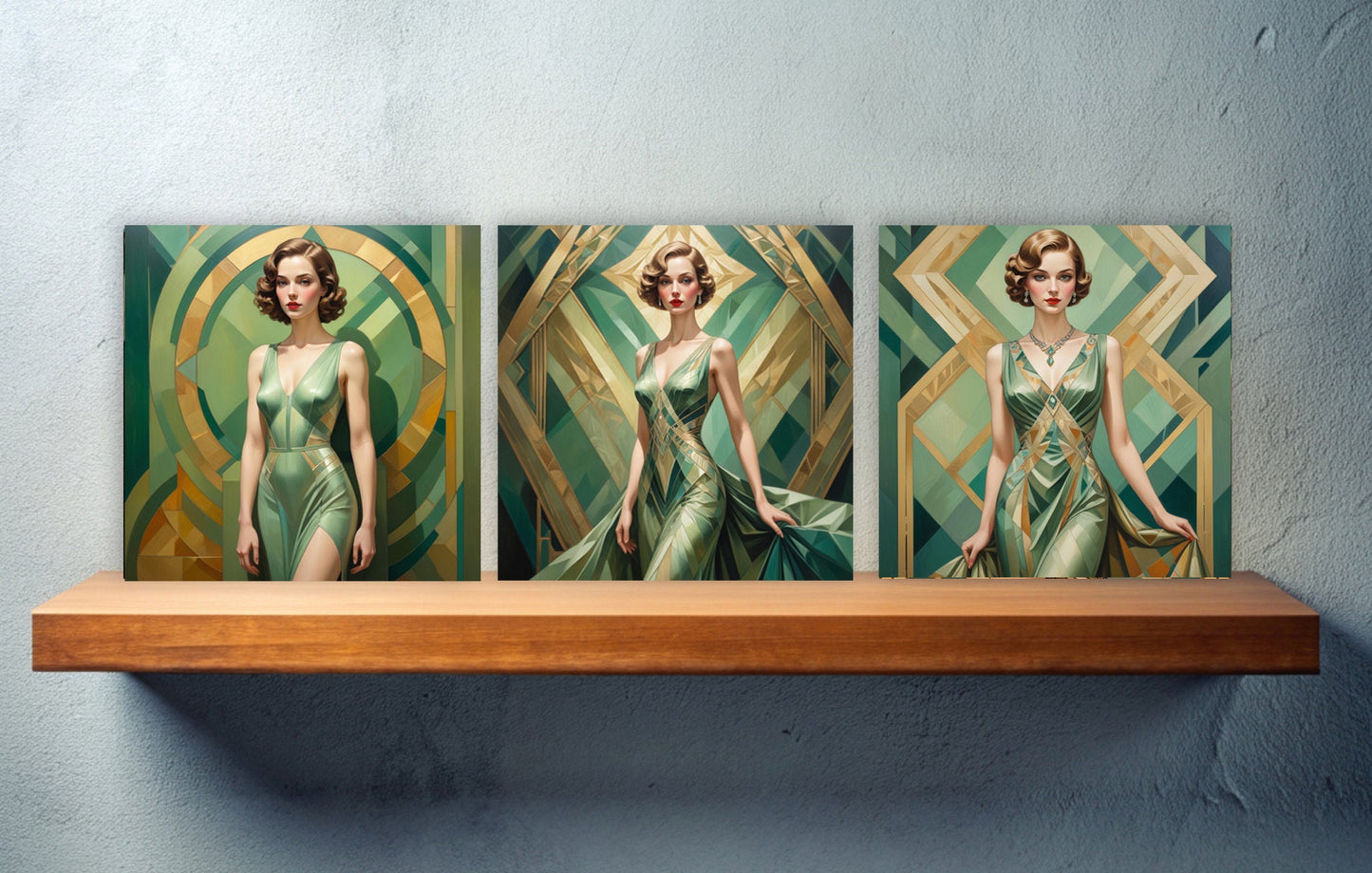 Art Deco Ceramic tiles - Set of 3 Art Deco Wall Decor Tiles - Kitchen Backsplash Tiles, Bathroom Tiles, Decorative Tiles, Shower Tiles