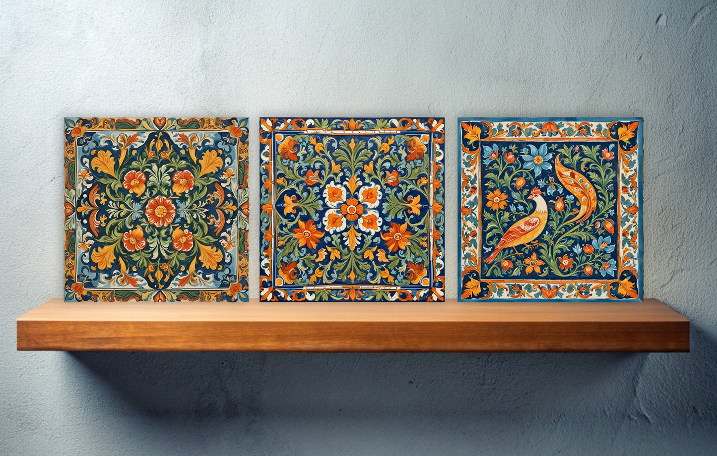 Sicilian Ceramic tiles - Set of 3 Sicilian Wall Decor Tiles - Kitchen Backsplash Tiles, Bathroom Tiles, Sicilian ceramics, Shower tiles