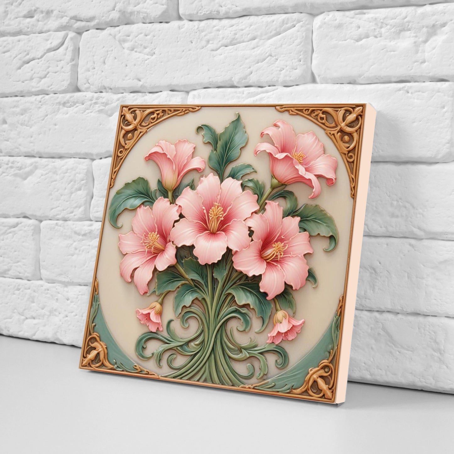 Art Nouveau Flower Ceramic tiles - Set of 2 Art Nouveau Wall Decor Tiles - Kitchen Backsplash Tiles, Table Decorative Tiles, Bathroom Tiles