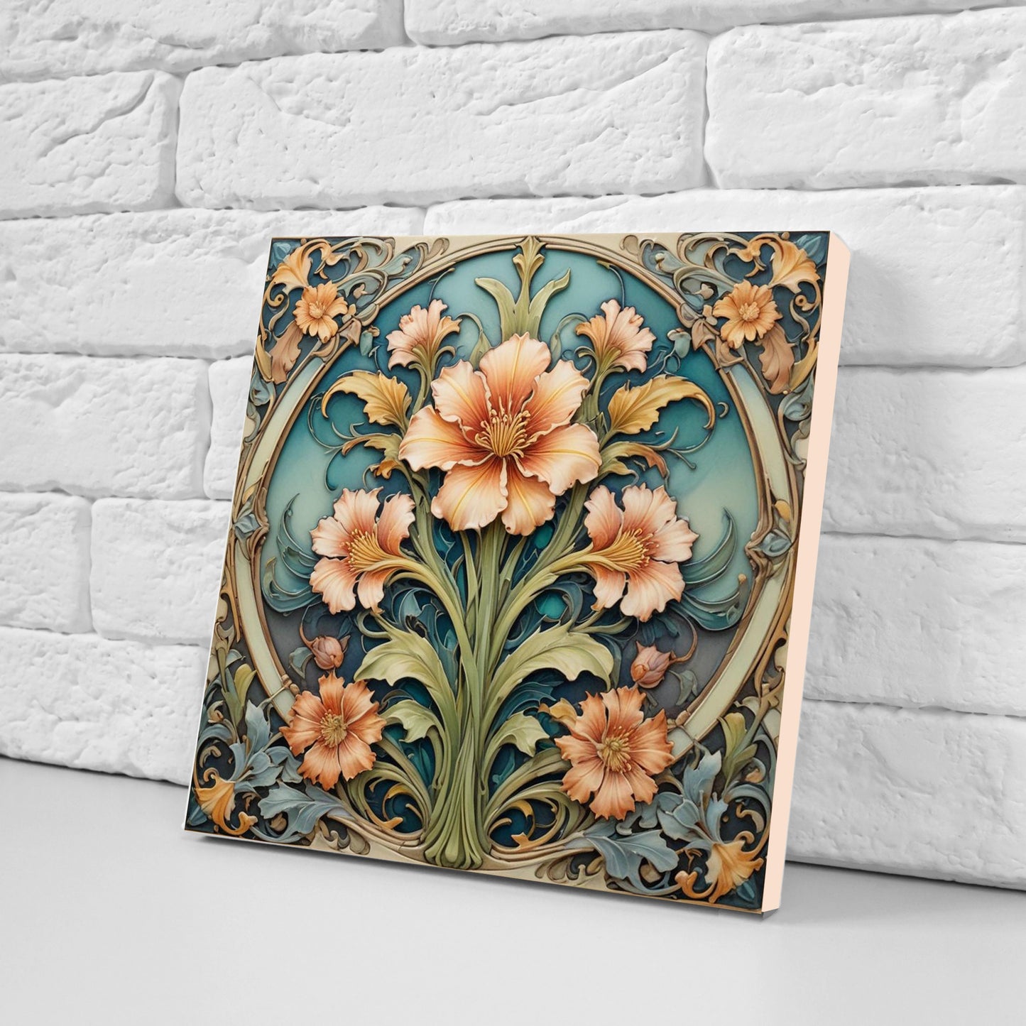 Art Nouveau Flower Ceramic tiles - Set of 2 Art Nouveau Wall Decor Tiles - Kitchen Backsplash Tiles, Table Decorative Tiles, Bathroom Tiles