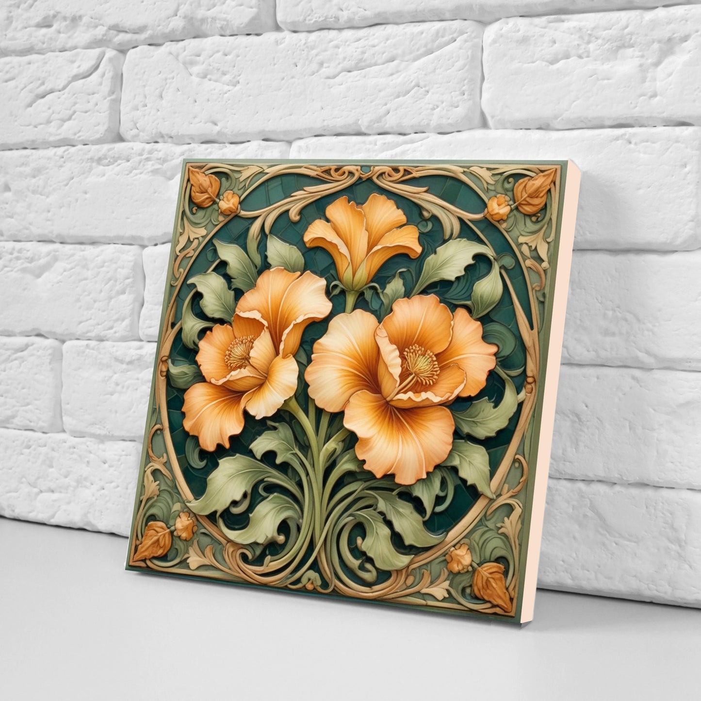 Art Nouveau Flower Ceramic tiles - Set of 2 Art Nouveau Wall Decor Tiles - Kitchen Backsplash Tiles, Table Decorative Tiles, Bathroom Tiles
