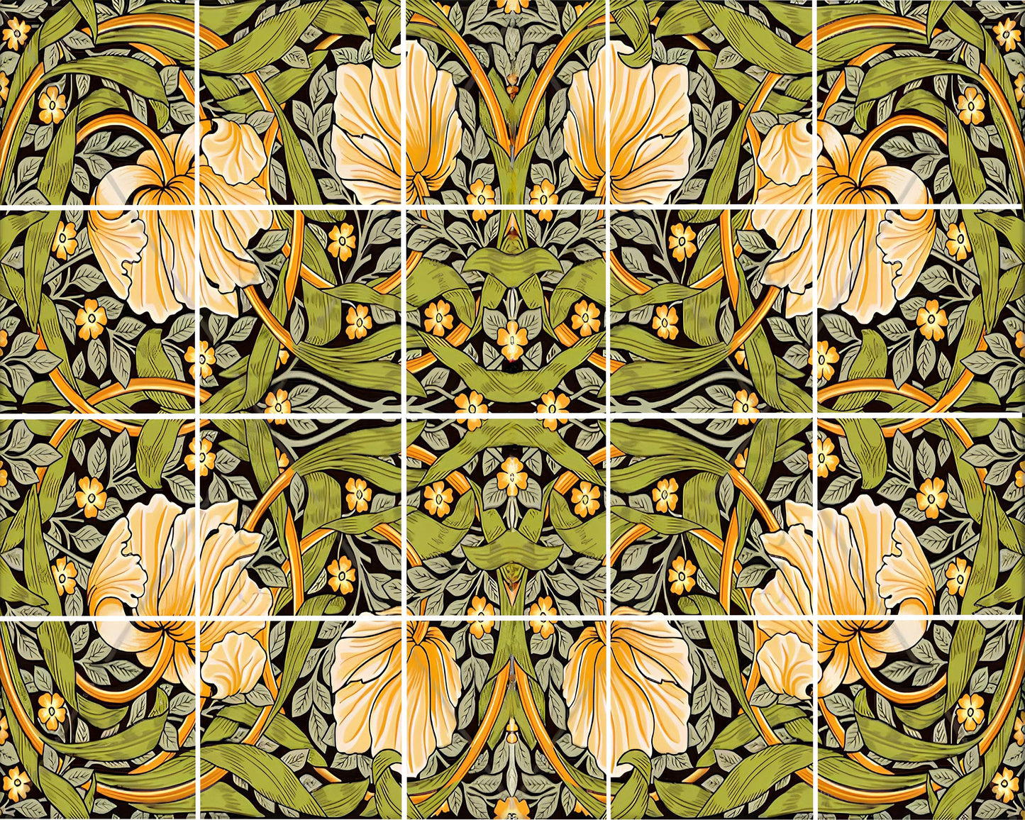 Art Nouveau Floral Ceramic Tile Mural/Mosaic - Pimpernel - Flower Art Nouveau -William Morris Pattern Art Print -Flower Mural- Botanical Art