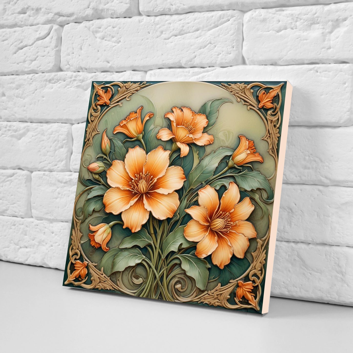 Art Nouveau Flower Ceramic tiles - Set of 2 Art Nouveau Wall Decor Tiles - Kitchen Backsplash Tiles, Table Decorative Tiles, Bathroom Tiles