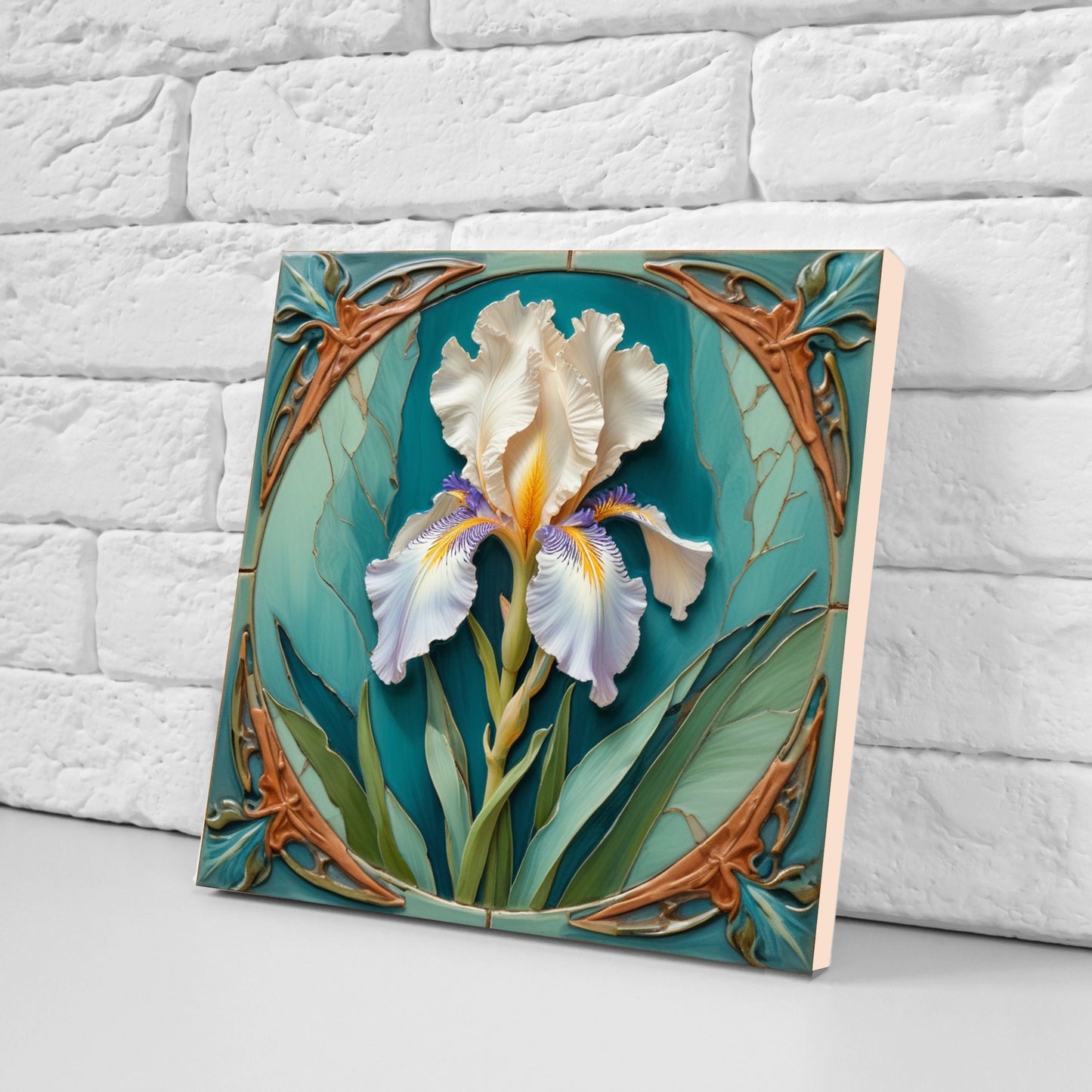 Art Nouveau Flower Ceramic tiles - Set of 2 Art Nouveau Irises Wall Decor Tiles - Iris Print, Kitchen Backsplash Tiles, Bathroom Tiles