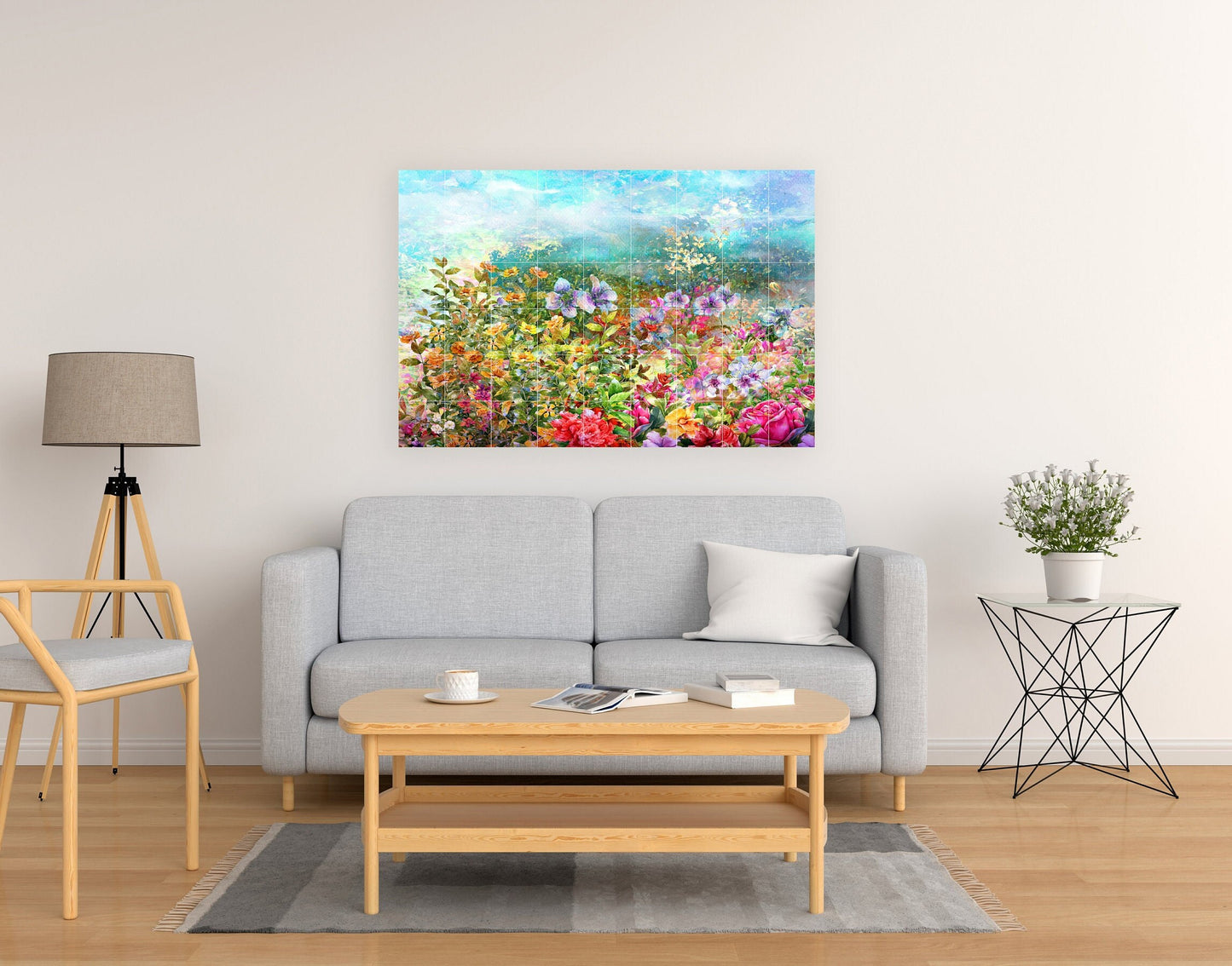 Tile Mural/Mosaic Ceramic of Watercolor Flowers - Flowers Tile Mural - Flowers Wall Art - Tile Mural - Gloss Tiles - Tile Mosaic -Home decor