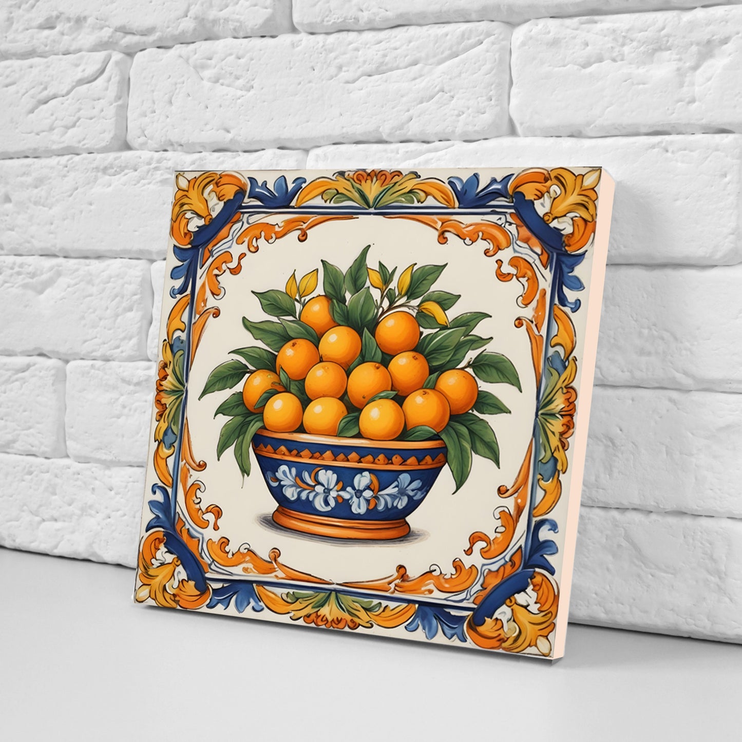 Sicilian Orange Ceramic tiles - Set of 3 Sicilian Wall Decor Tiles - Kitchen Backsplash Tiles, Bathroom Tiles, Shower tiles, Italian Tiles