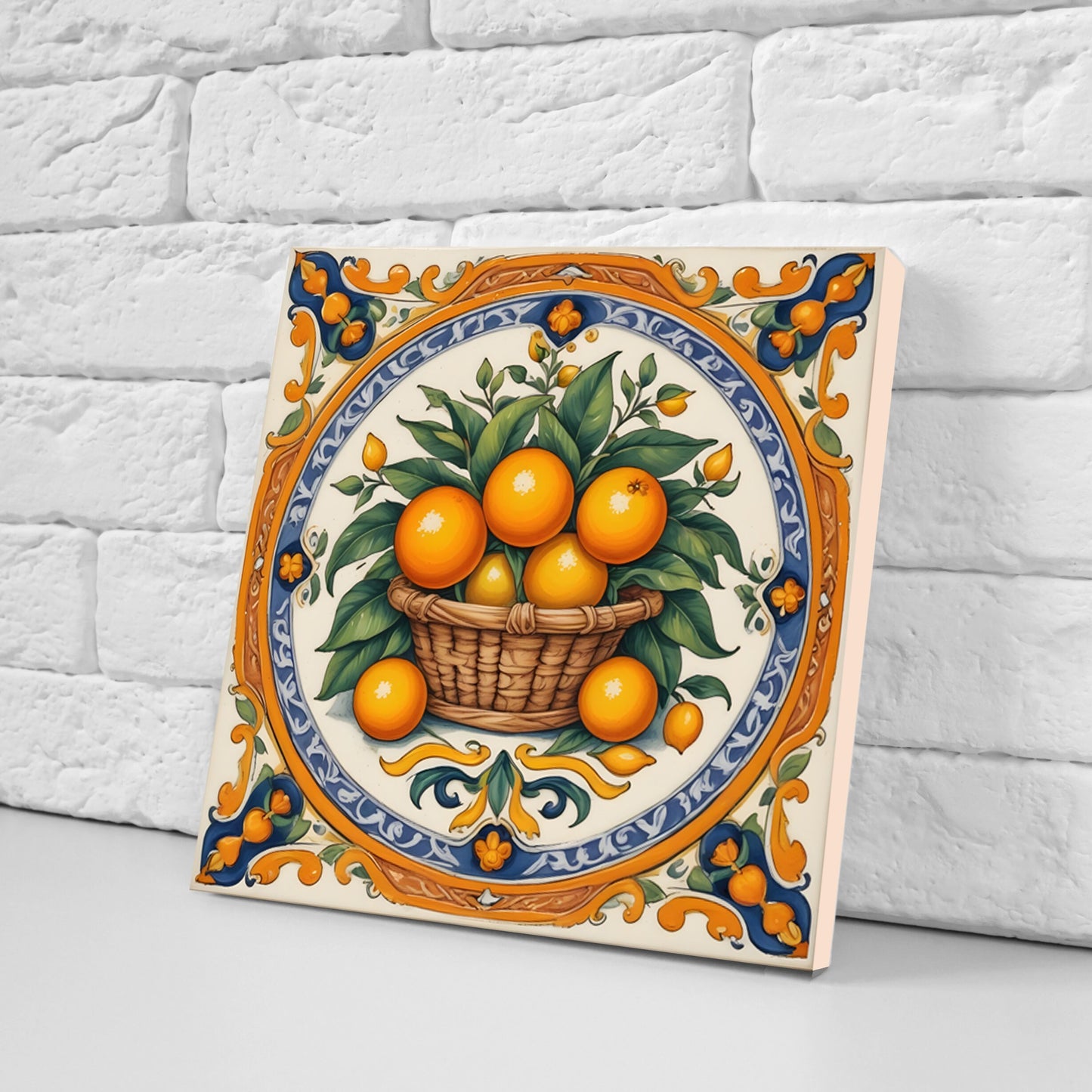 Sicilian Orange Ceramic tiles - Set of 3 Sicilian Wall Decor Tiles - Kitchen Backsplash Tiles, Bathroom Tiles, Shower tiles, Italian Tiles