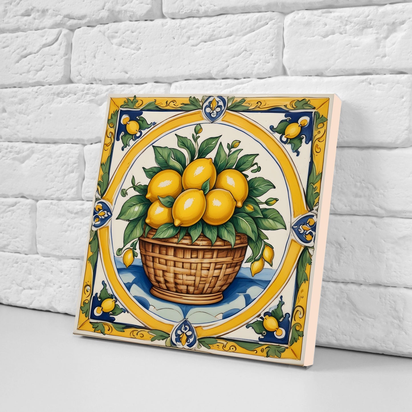 Sicilian Lemon Ceramic tiles - Set of 3 Sicilian Wall Decor Tiles - Kitchen Backsplash Tiles, Bathroom Tiles, Shower tiles, Italian Tiles