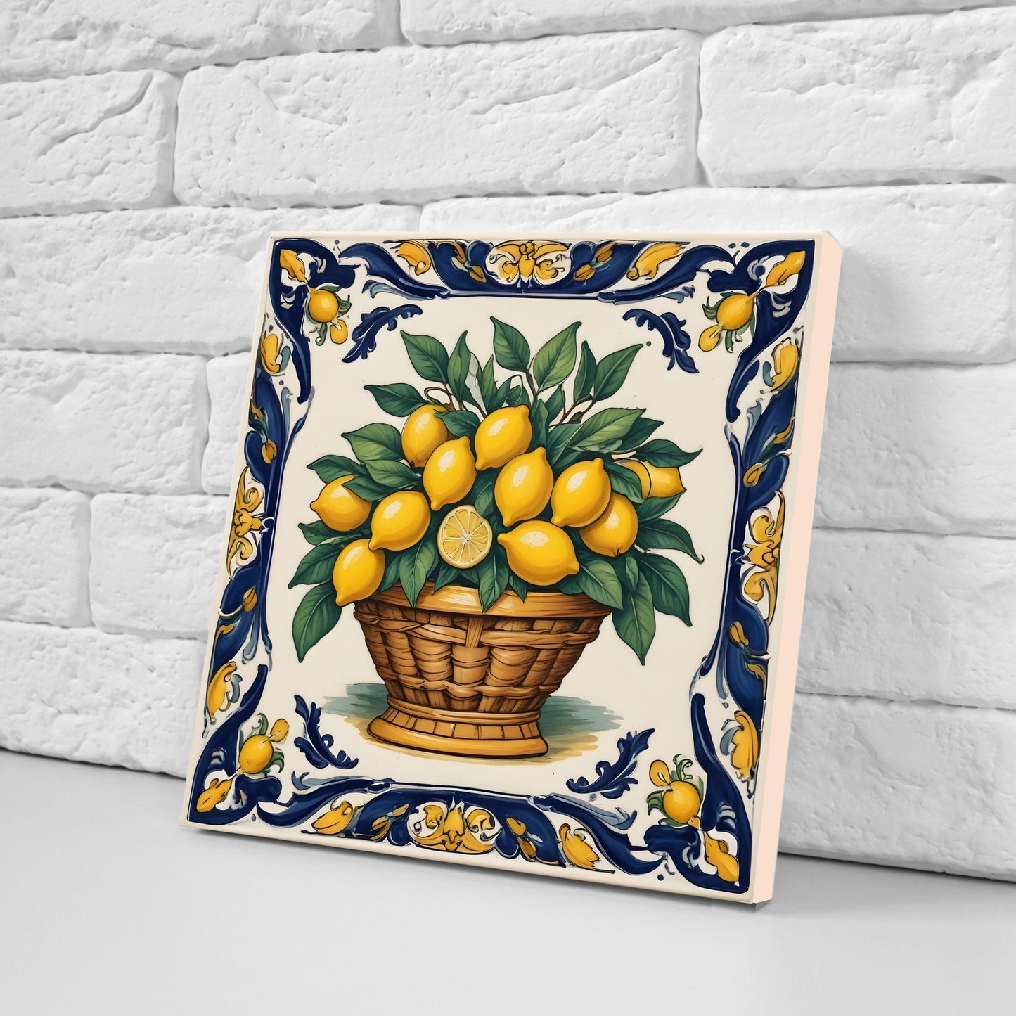 Sicilian Lemon Ceramic tiles - Set of 3 Sicilian Wall Decor Tiles - Kitchen Backsplash Tiles, Bathroom Tiles, Shower tiles, Italian Tiles