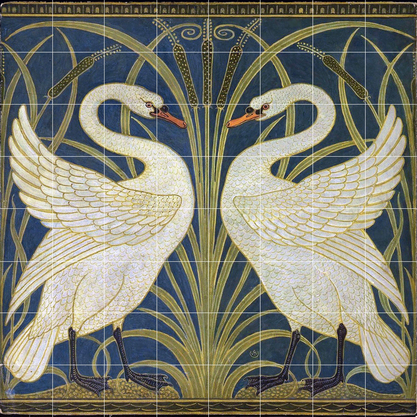 Tile Mural/Mosaic Ceramic Panel of Walter Crane Swan, Rush and Iris- Walter Crane wall art -Art Nouveau Tile Mural -Crane print -Tile Mosaic