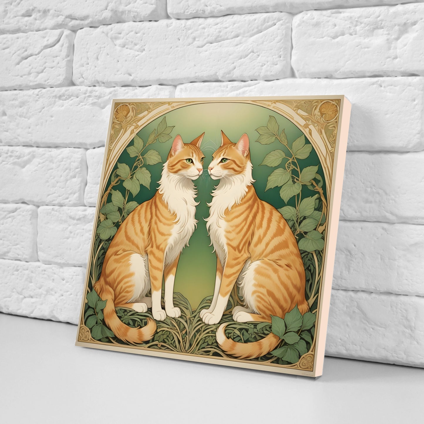 Art Nouveau Walter Crane Style Cats Ceramic tiles -Set of 2 Art Nouveau Cats Wall Decor Tiles, Kitchen Backsplash Tiles, Bathroom Tiles