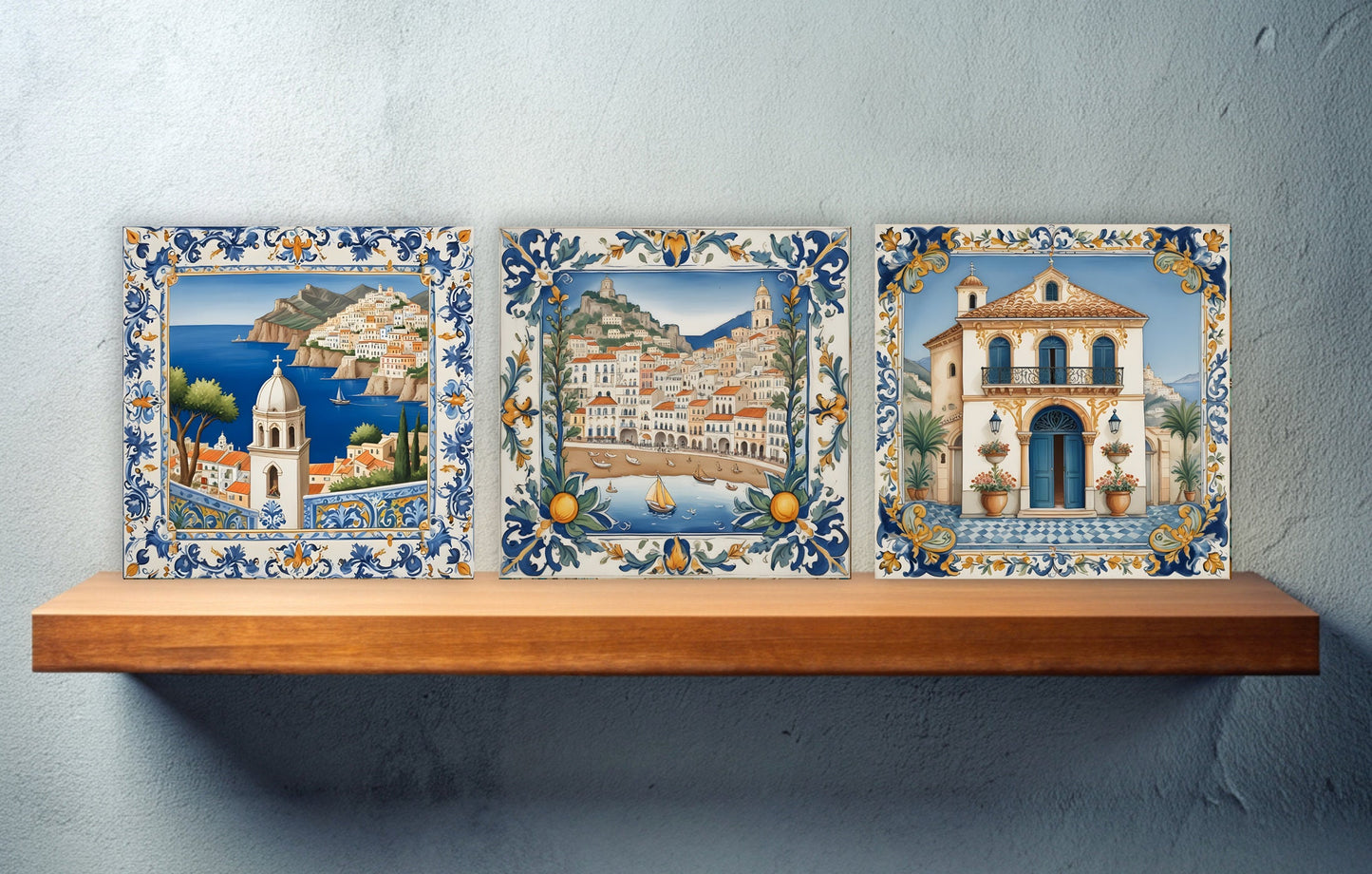 Amalfi Ceramic tiles - Set of 3 Amalfi Wall Decor Tiles - Kitchen Backsplash Tiles, Bathroom Tiles, Amalfi ceramics, Shower tiles, wall tile