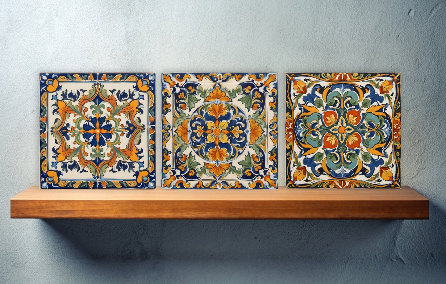 Sicilian Ceramic tiles - Set of 3 Sicilian Wall Decor Tiles - Kitchen Backsplash Tiles, Bathroom Tiles, Sicilian ceramics, Shower tiles