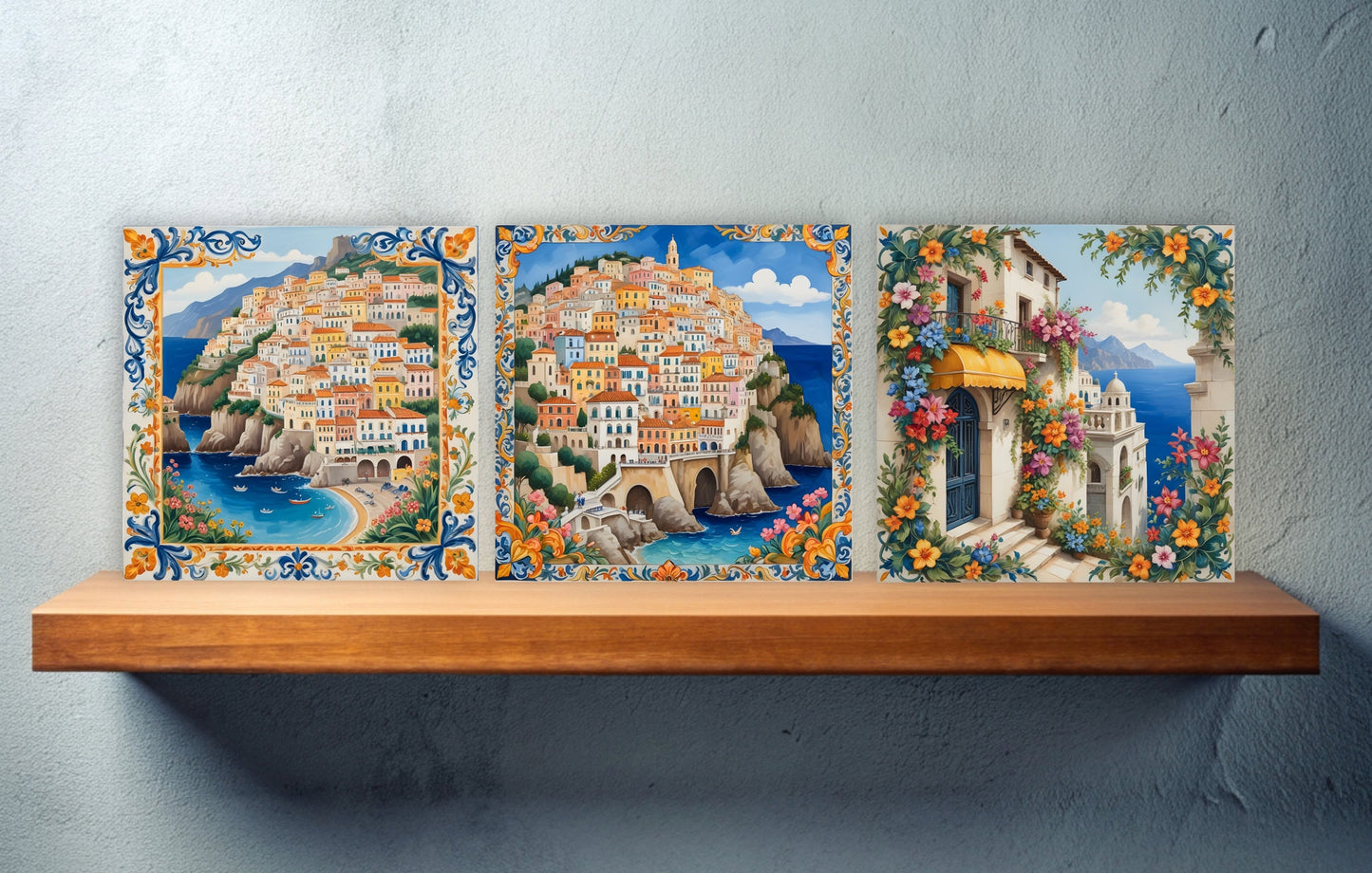 Amalfi Ceramic tiles - Set of 3 Amalfi Wall Decor Tiles - Kitchen Backsplash Tiles, Bathroom Tiles, Amalfi ceramics, Shower tiles, wall tile