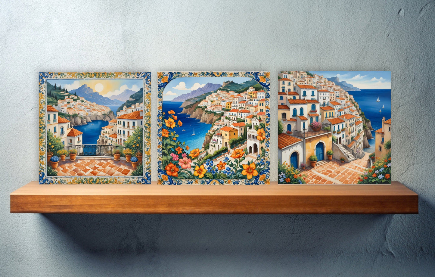 Amalfi Ceramic tiles - Set of 3 Amalfi Wall Decor Tiles - Kitchen Backsplash Tiles, Bathroom Tiles, Amalfi ceramics, Shower tiles, wall tile