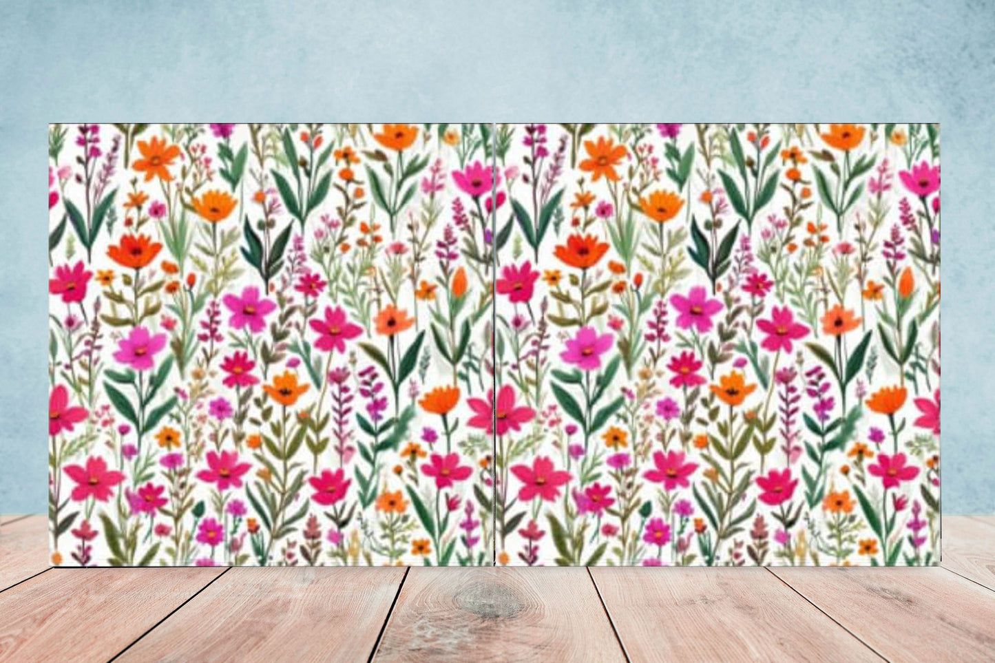 Watercolour Wildflowers Tiles - Set of 2 Wall Decor Tile -Kitchen Backsplash Flower Tiles, Table Decorative Floral Tiles, Bathroom tiles