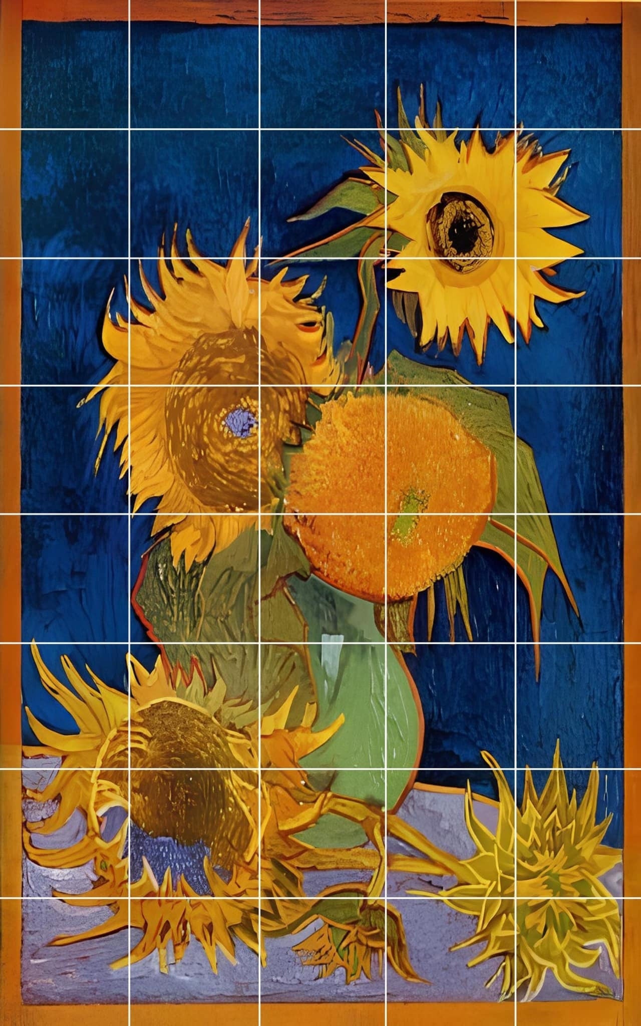 Tile Mural/Mosaic Ceramic Panel of Van Gogh Six Sunflowers - Van Gogh wall print - Tile Mural - Tile Mosaic - Gloss Tiles - Accenti tiles
