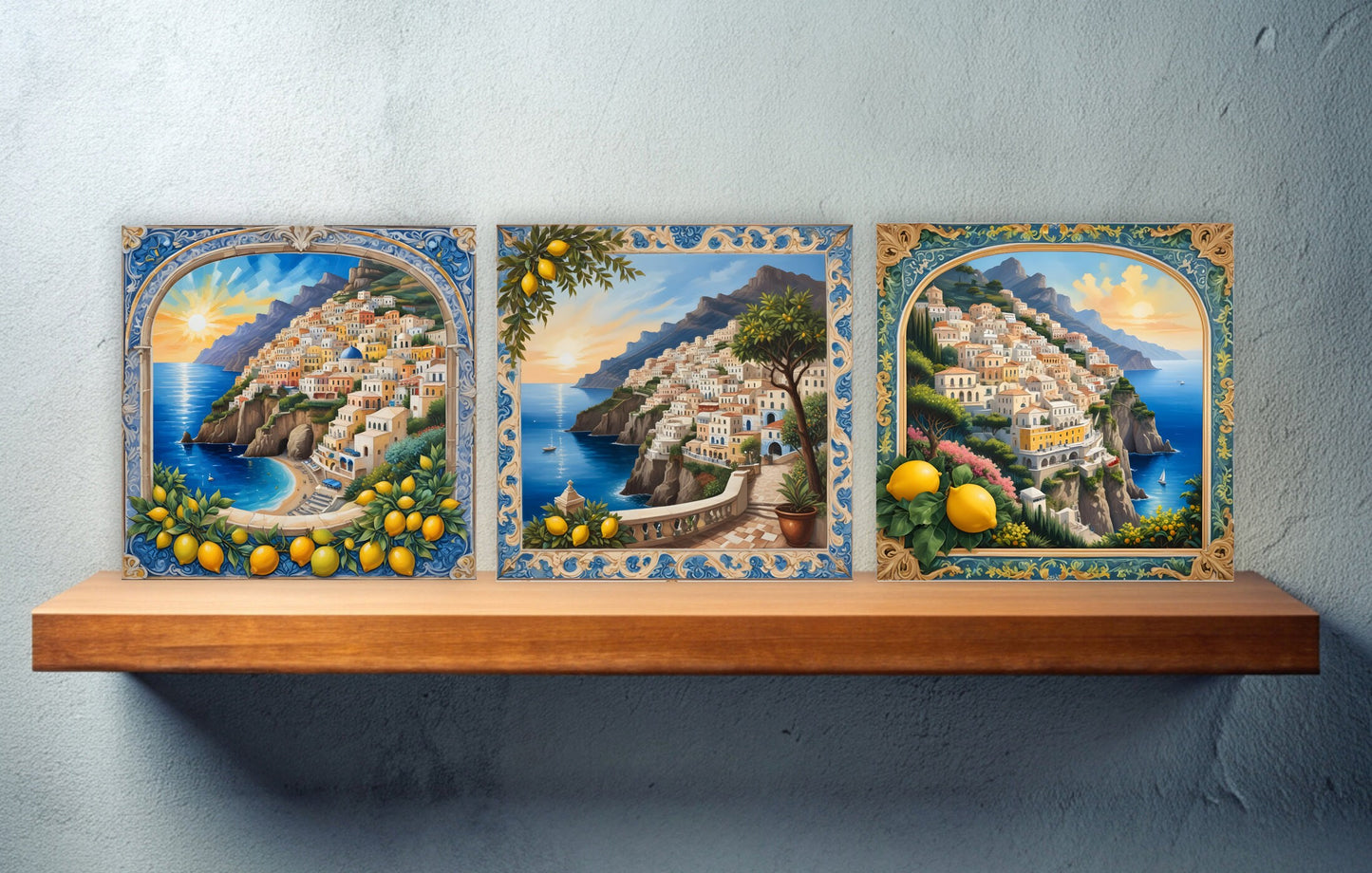 Amalfi Ceramic tiles - Set of 3 Amalfi Wall Decor Tiles - Kitchen Backsplash Tiles, Bathroom Tiles, Amalfi ceramics, Shower tiles, wall tile