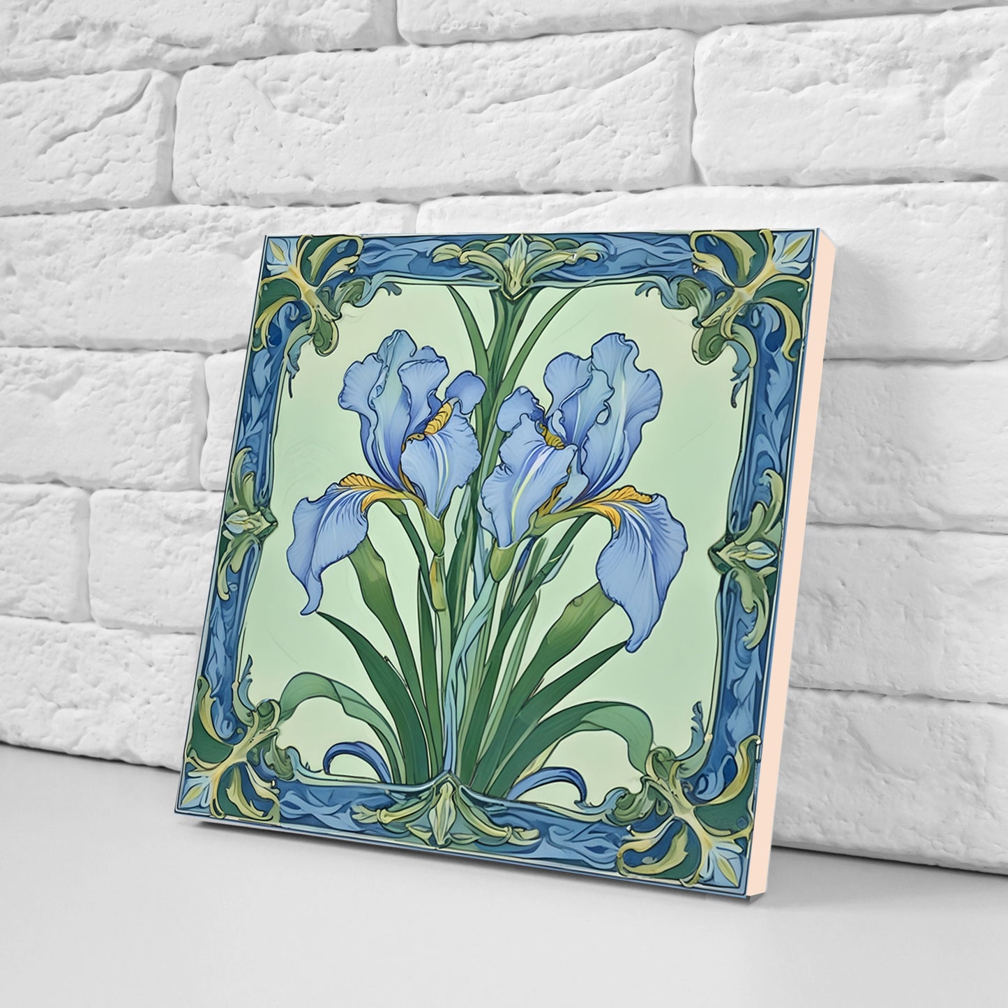 Art Nouveau Flower Ceramic tiles - Set of 2 Art Nouveau Irises Wall Decor Tiles - Kitchen Backsplash Tiles, Bathroom Tiles